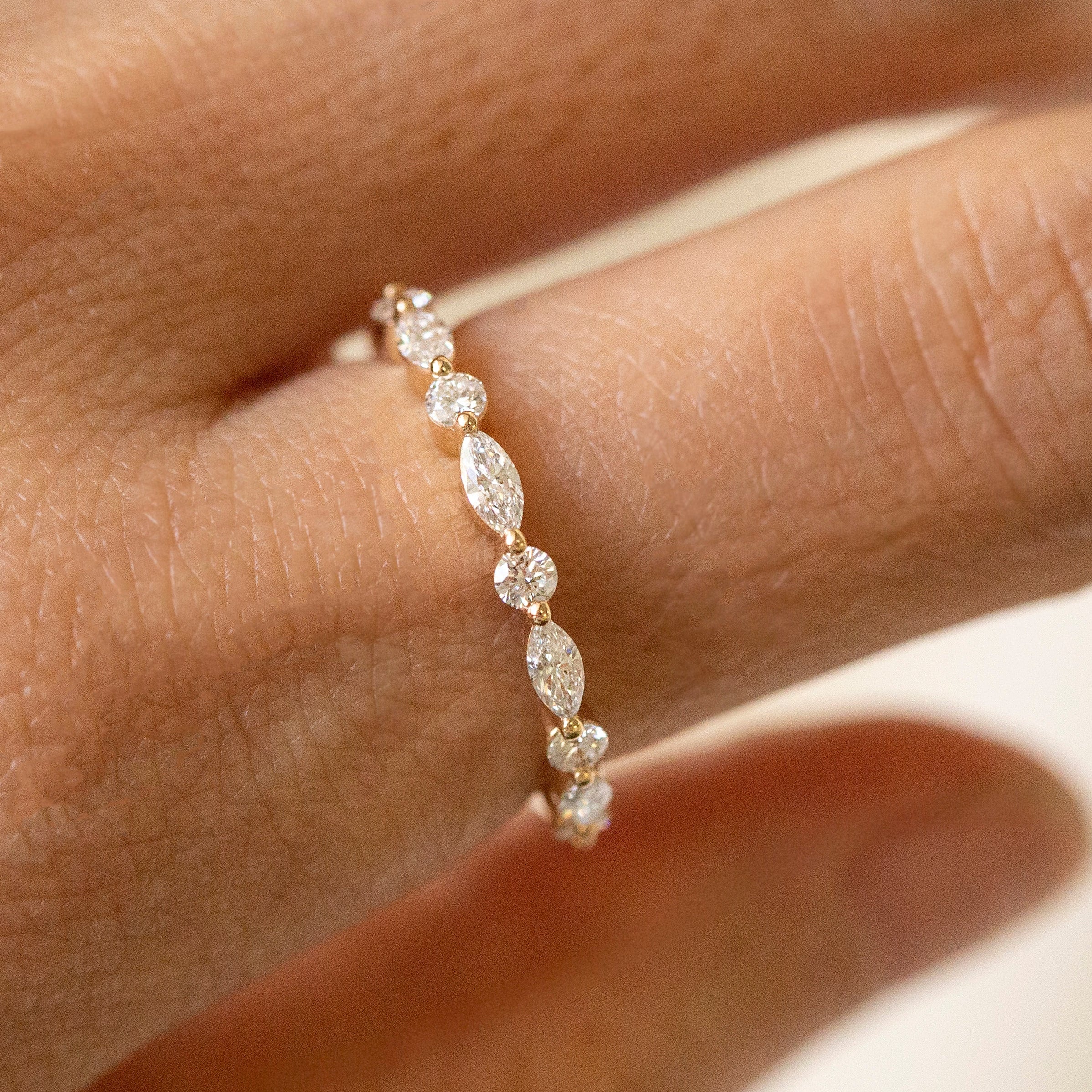 marquise round diamond wedding band