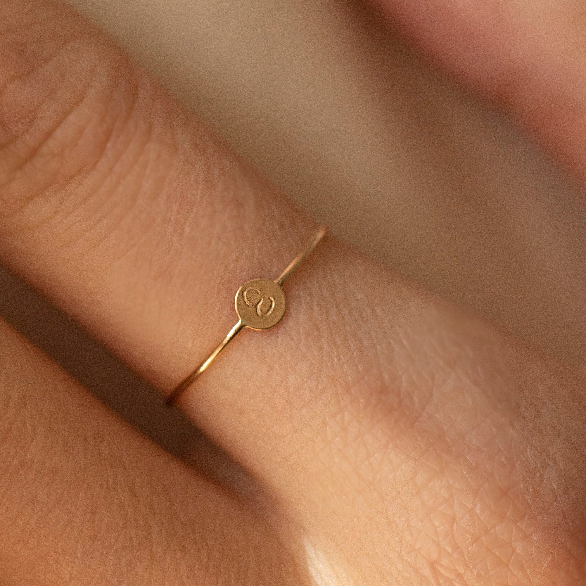 14k gold hand stamped initial ring