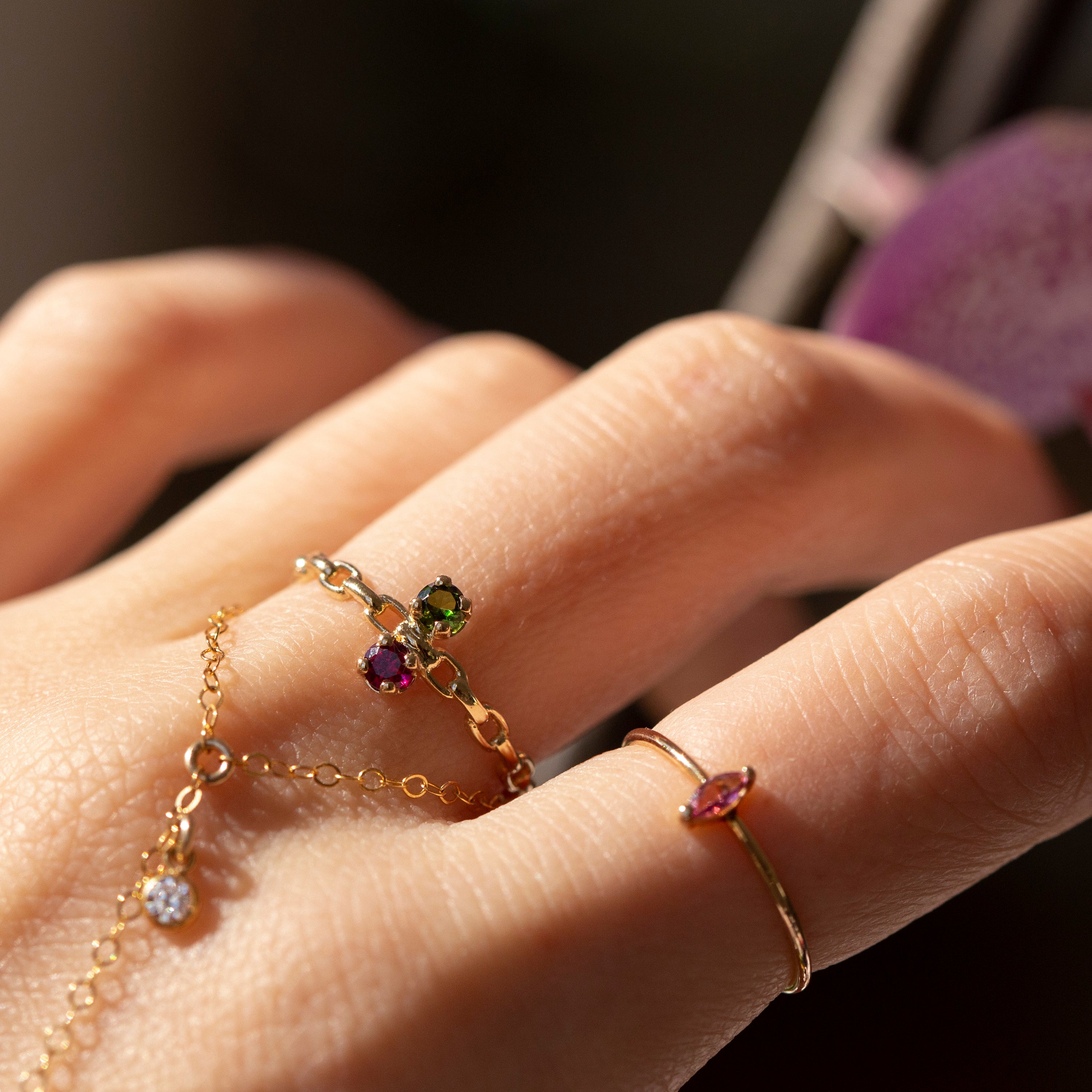 Garnet and peridot birthstone ring custom rings by E&E PROJECT
