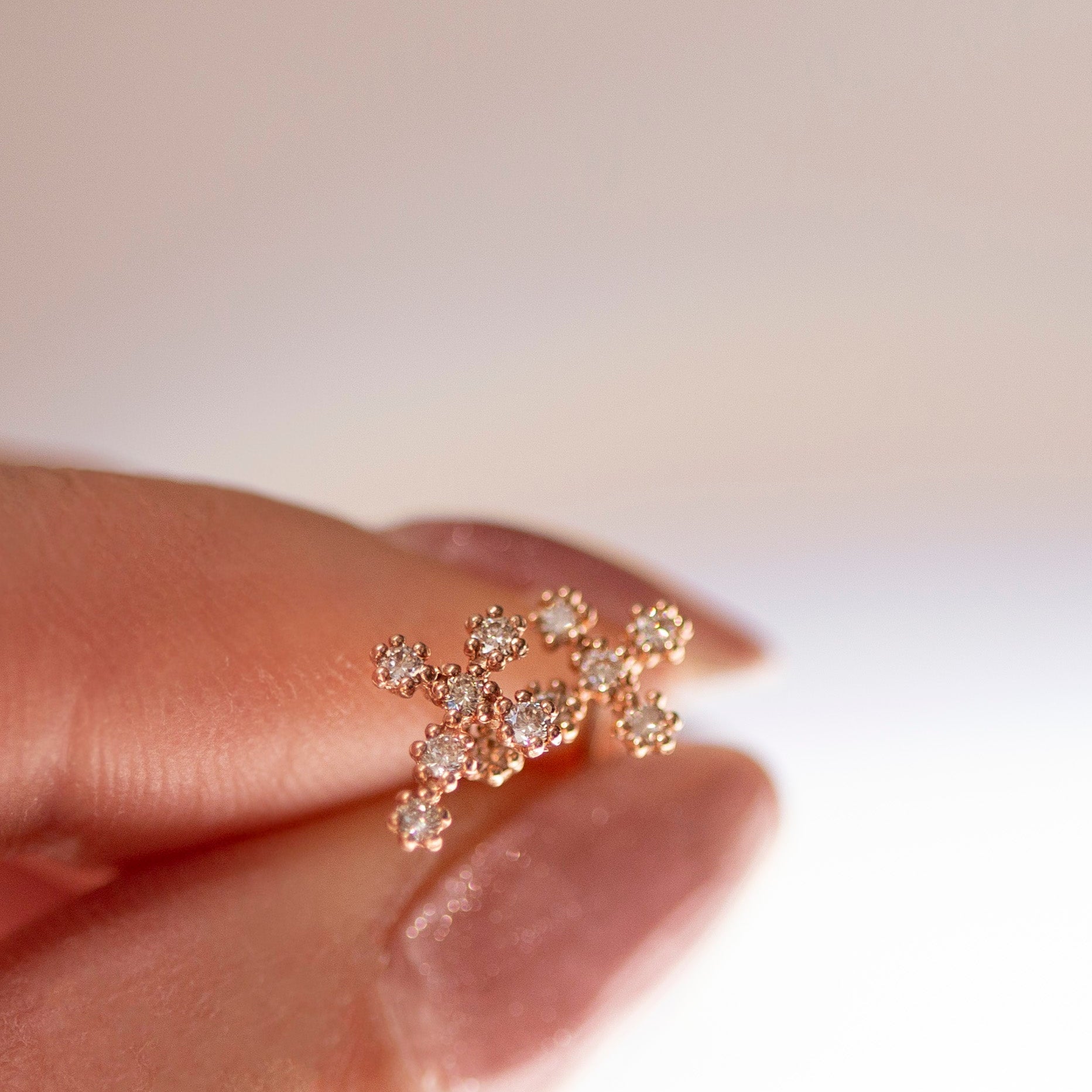 diamond cross earrings in 14k rose gold