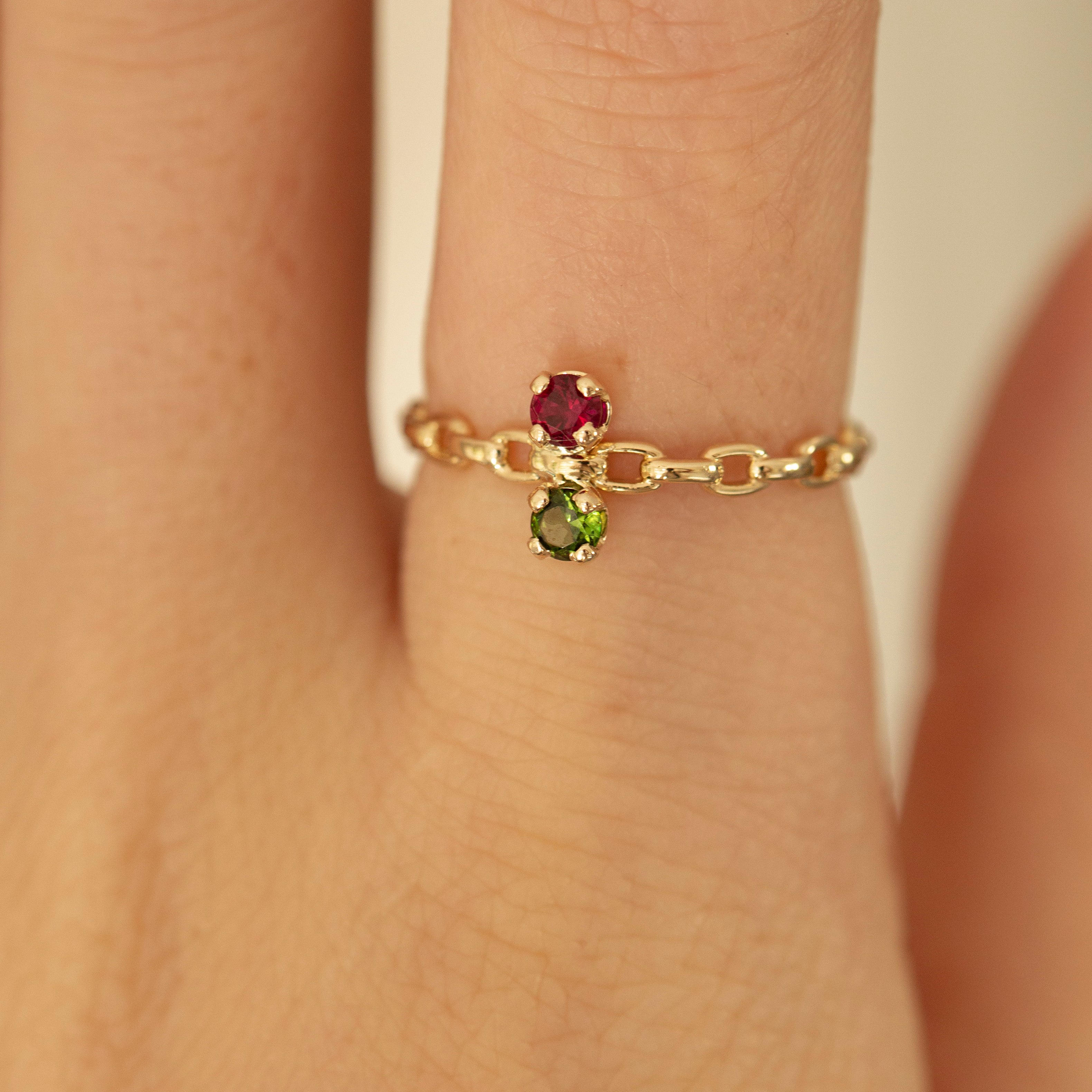 Garnet and peridot birthstone ring custom rings by E&E PROJECT