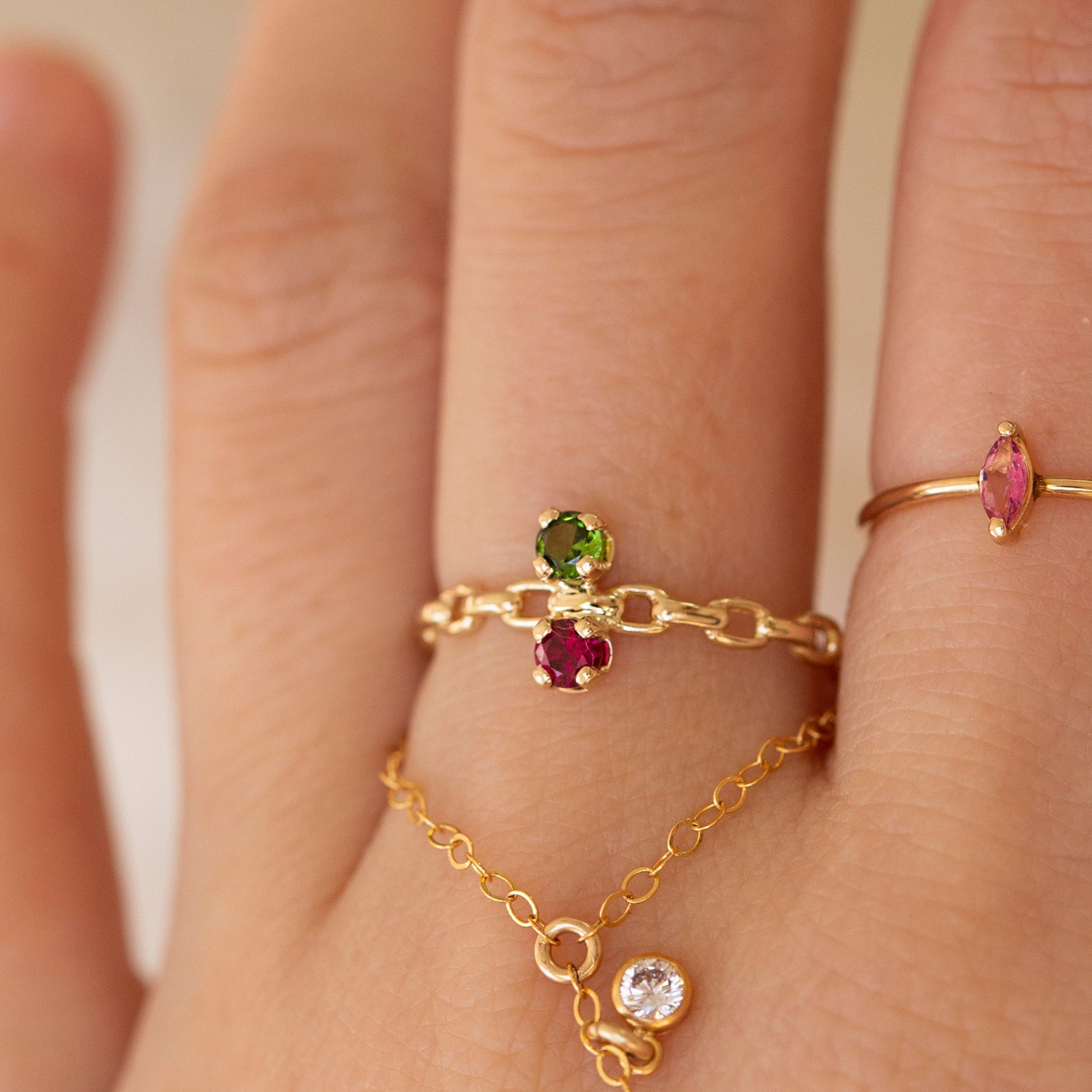 Garnet and peridot birthstone ring custom rings by E&E PROJECT
