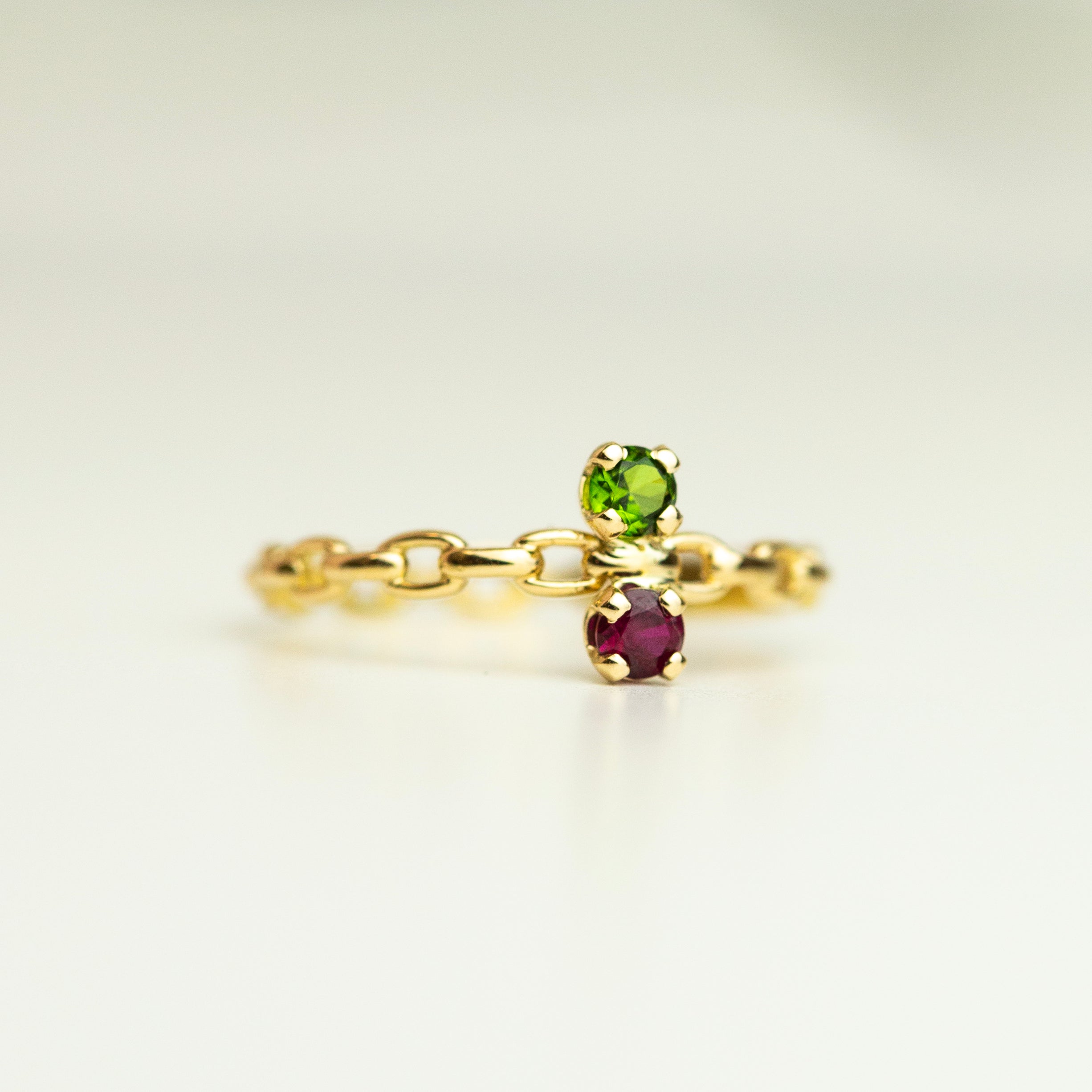 Garnet and peridot birthstone ring custom rings by E&E PROJECT