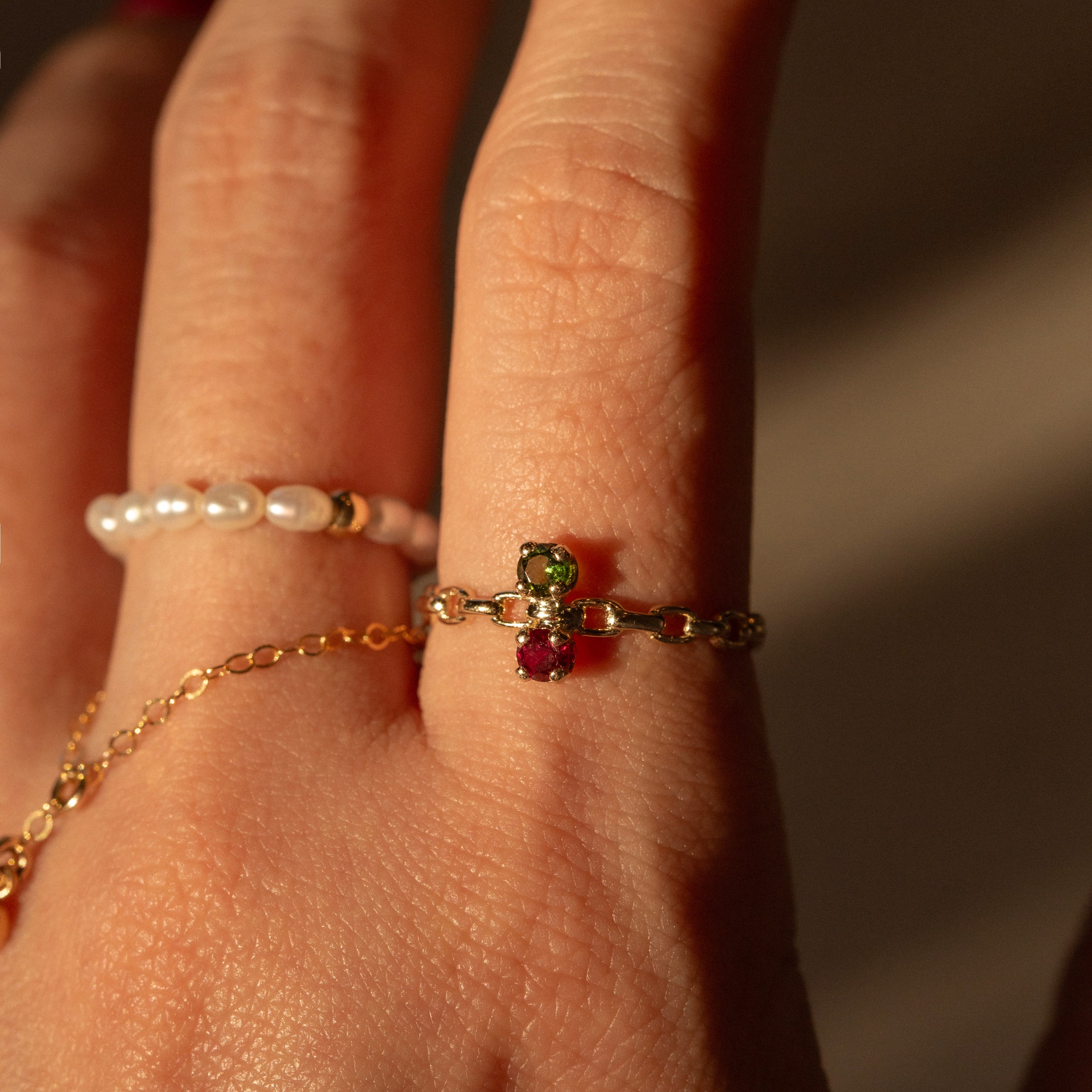Garnet and peridot birthstone ring