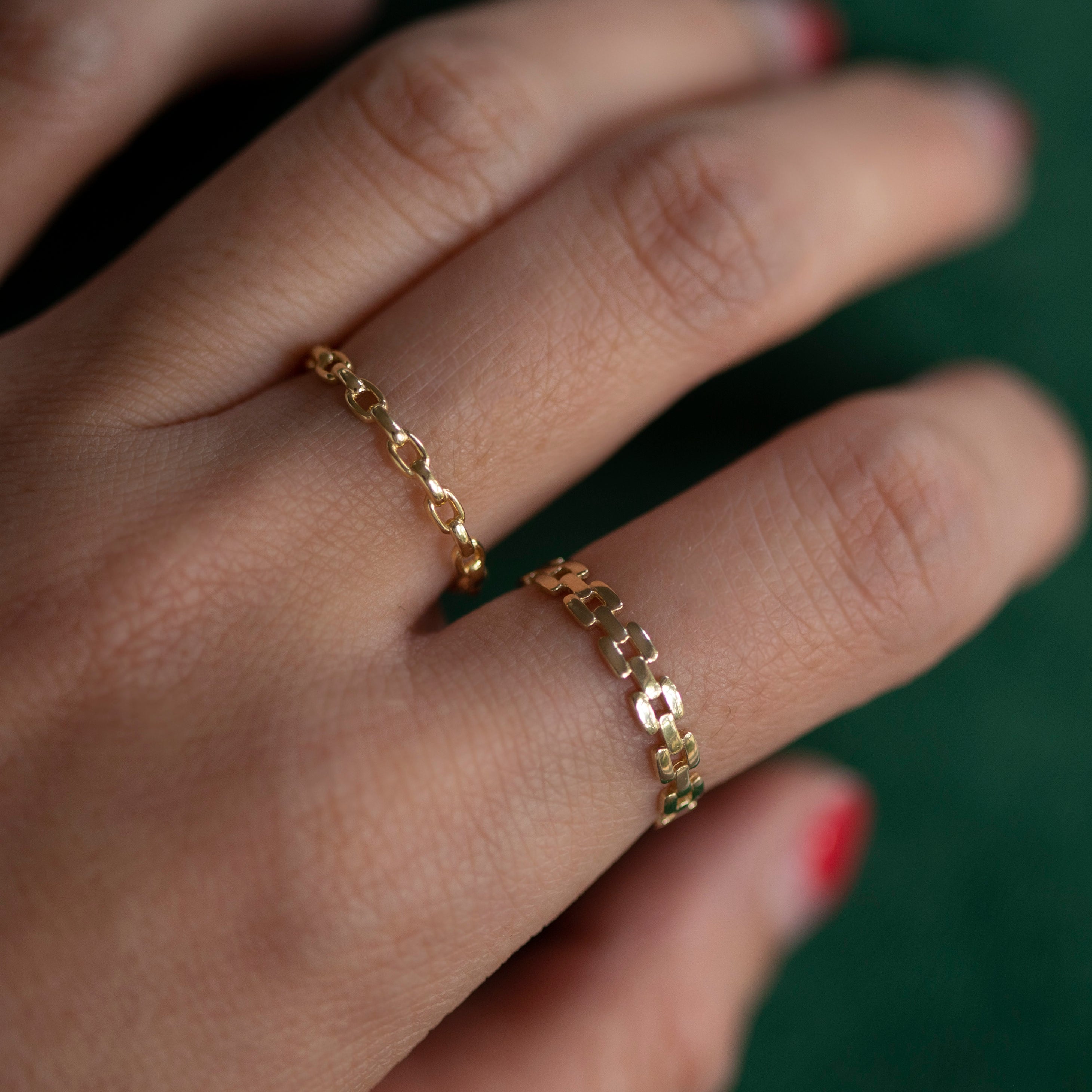 oval link ring and square link ring in 14k gold. Simply Beautiful !