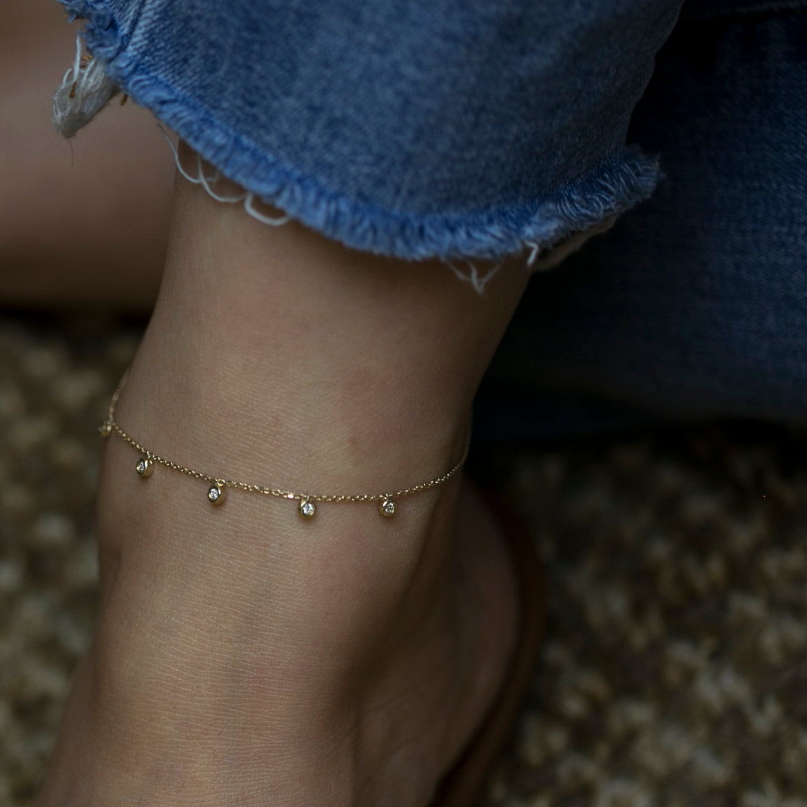 5 Bezel Charm Diamond Anklet