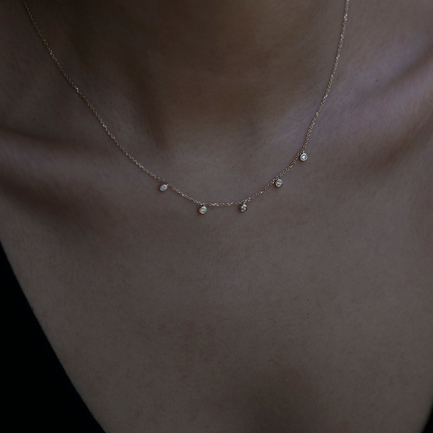 5 Diamond Bezel Charm Necklace