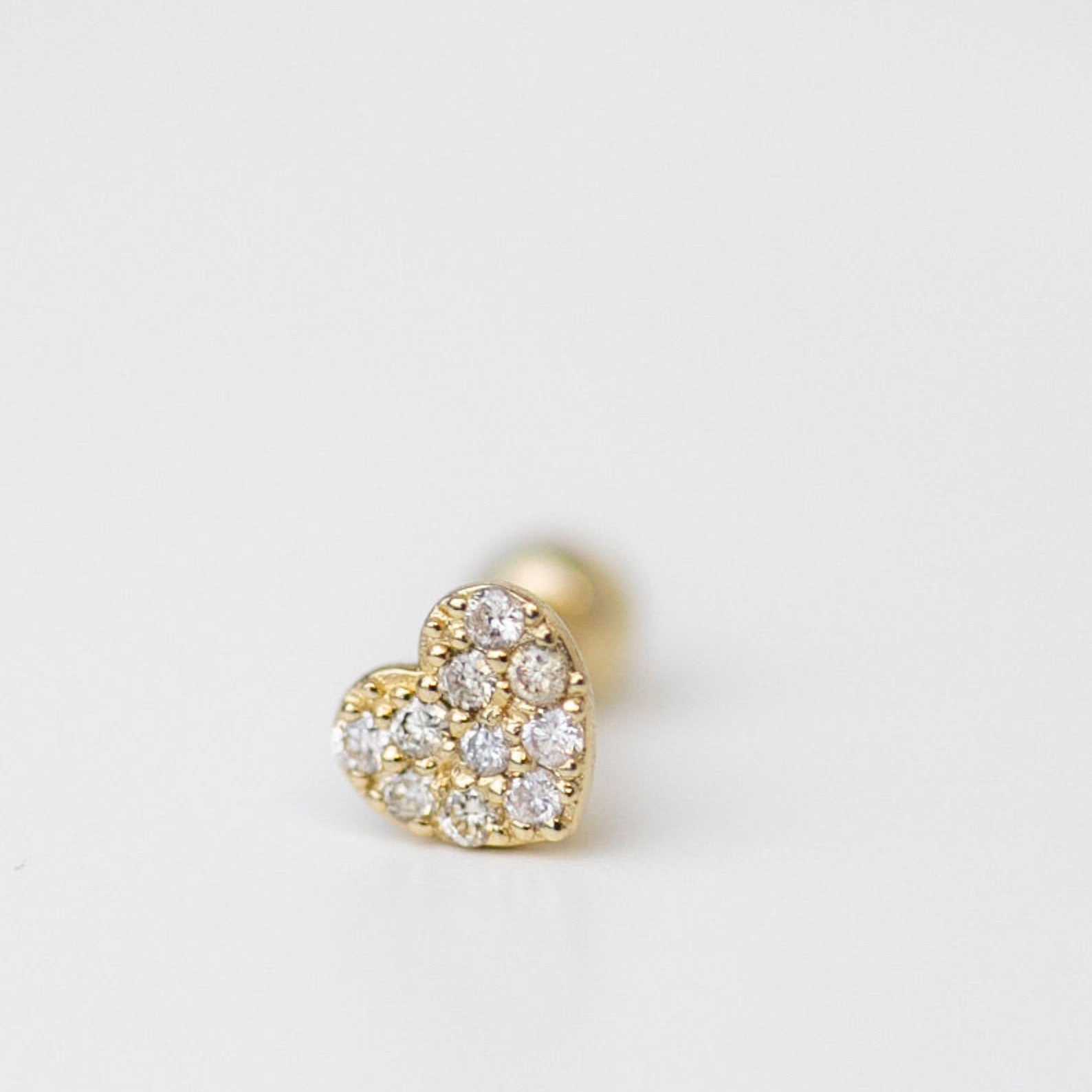 Mini Diamond heart Barbell Ear Stud for Cartilage
14k Yellow gold Heart Ear stud Earring.
14k Solid Gold Barbell Ear Stud for Cartilage