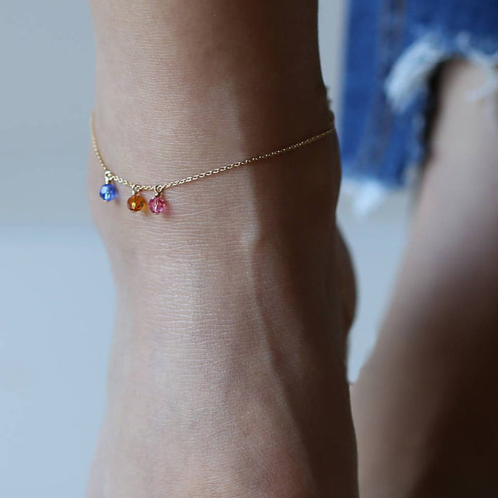 Simple 14k gold filled/Sterling silver thin anklet with Birthstone crystal.
Perfect Gifts for her - Birthstone crystal adds extra personal touch.
This special ankle bracelet is perfect personalized gift for anyone.
Small genuine Swarovski birthstone crystals dangle
from beautiful 14K gold filled or sterling silver shinny chain.