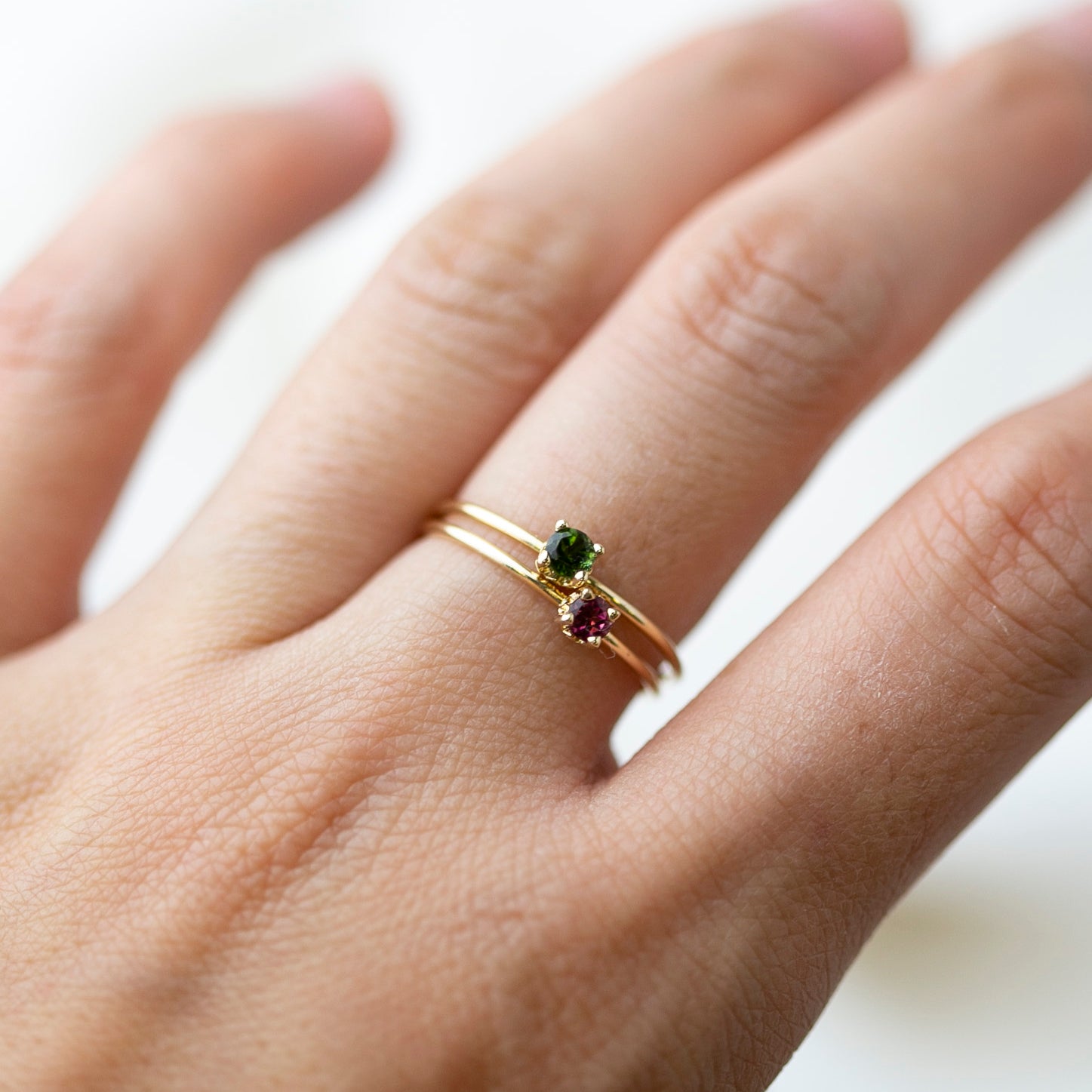 This exquisite 14k Gold Solitaire Birthstone Ring can be customized with the gemstone of your choice. A beautiful and sophisticated gift for yourself or a loved one. The sample image features Peridot and Pink Tourmaline, but we can use any gemstone you desire.