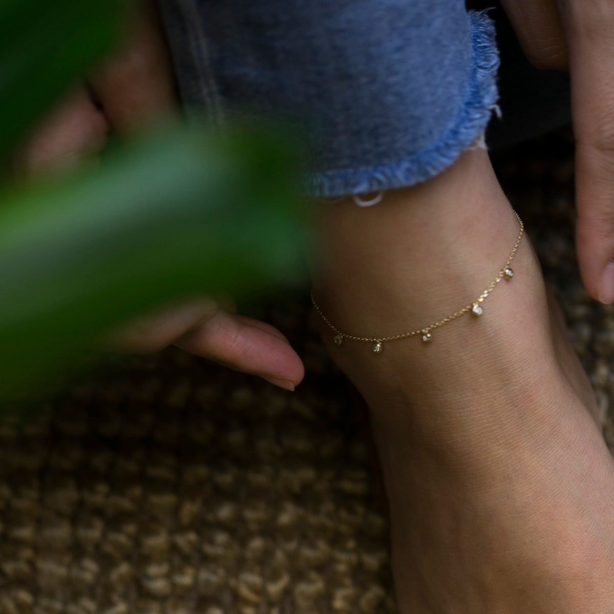 5 Bezel Charm Diamond Anklet