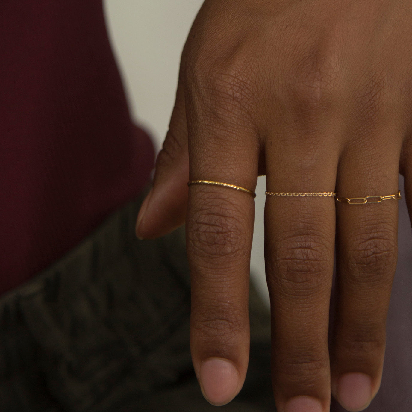 Crafted from 14k gold and featuring a diamond-cut design, these stacking rings offer a dainty and simplistic look that is perfect for everyday wear.