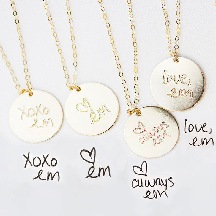 Personalize this handwriting necklace with your actual handwriting, kid's handwritten notes or a signature.