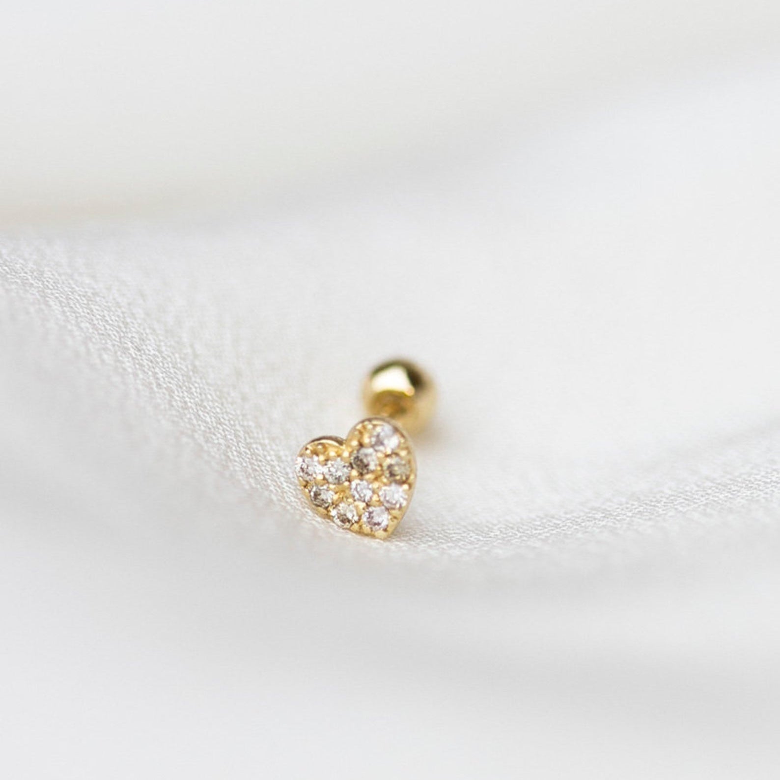 Mini Diamond heart Barbell Ear Stud for Cartilage