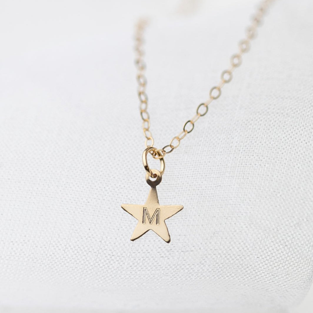 initial engraved gold star necklace