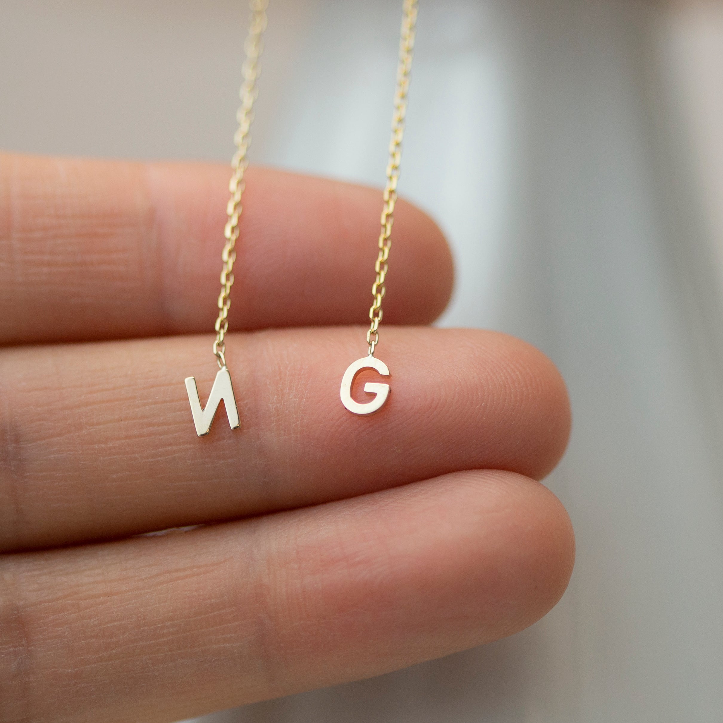 14K Solid Gold Initial Ear Thread Earring