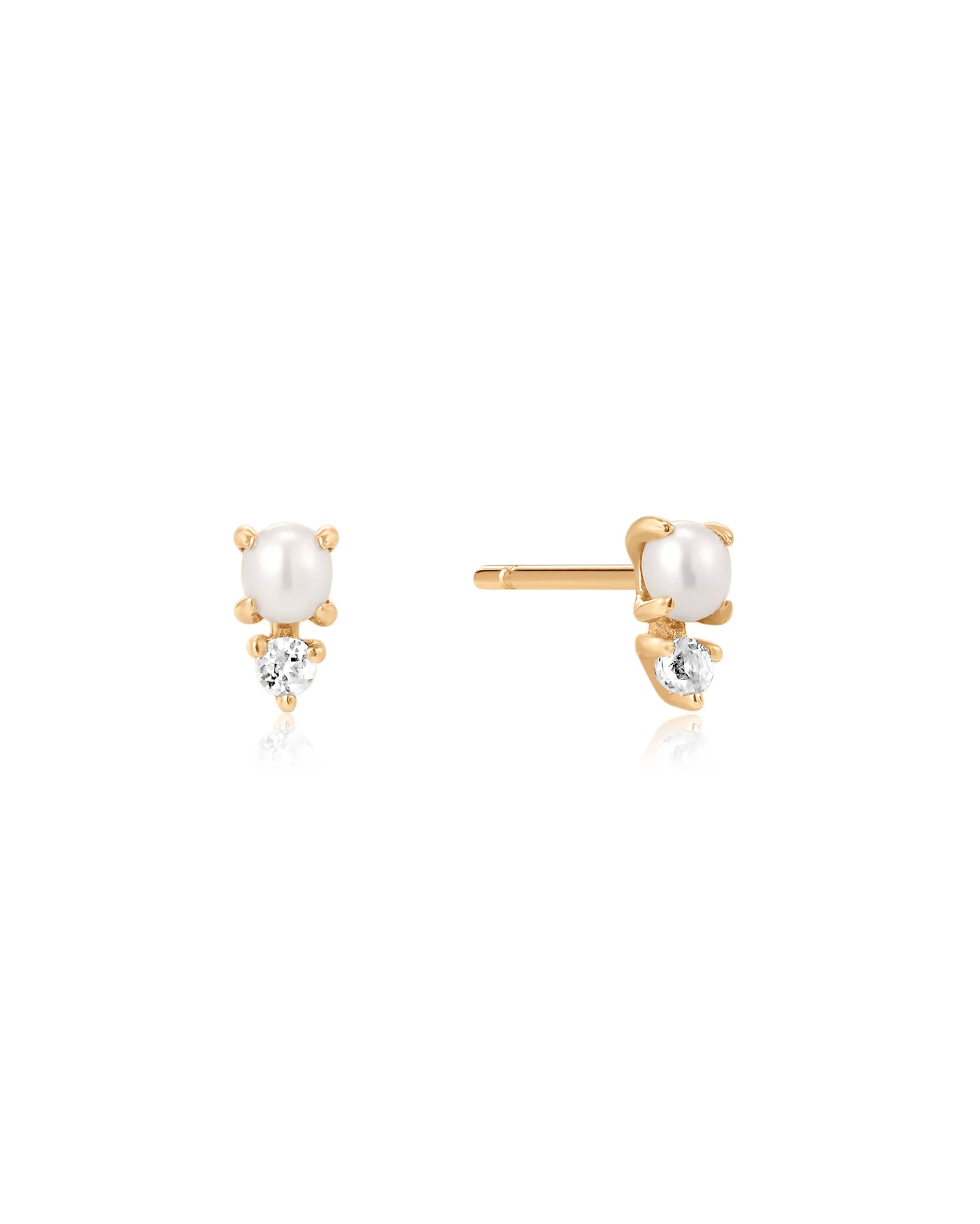 14K Gold Tiny Pearl & Diamond Combo Stud Earrings