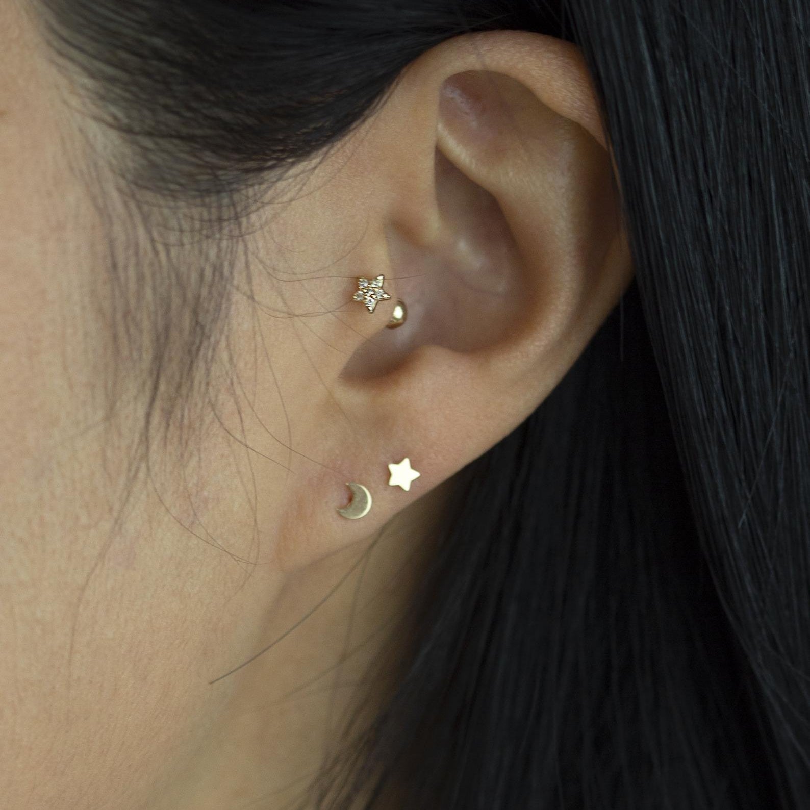 star and moon studs for Cartilage piercings