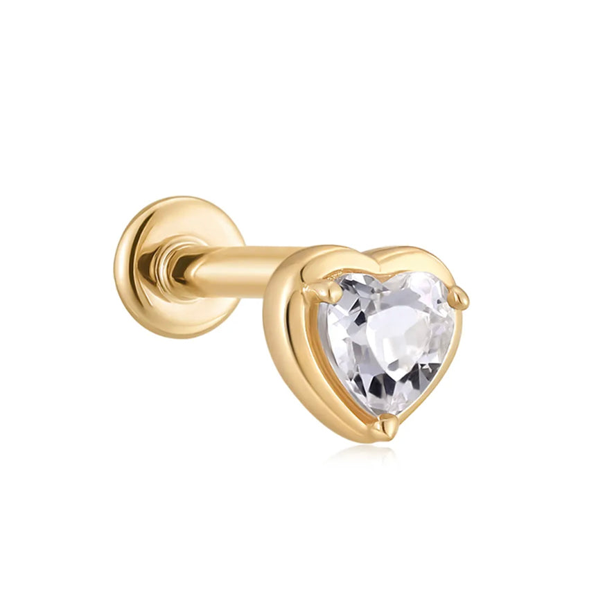This 14k Heart White Topaz Stud Earring offers unique minimalism and superior craftsmanship for a timeless look. It has a screw flat back for extra security and comfort.
Minimalist, high quality, and timeless.
Very secure and comfortable to wear.
