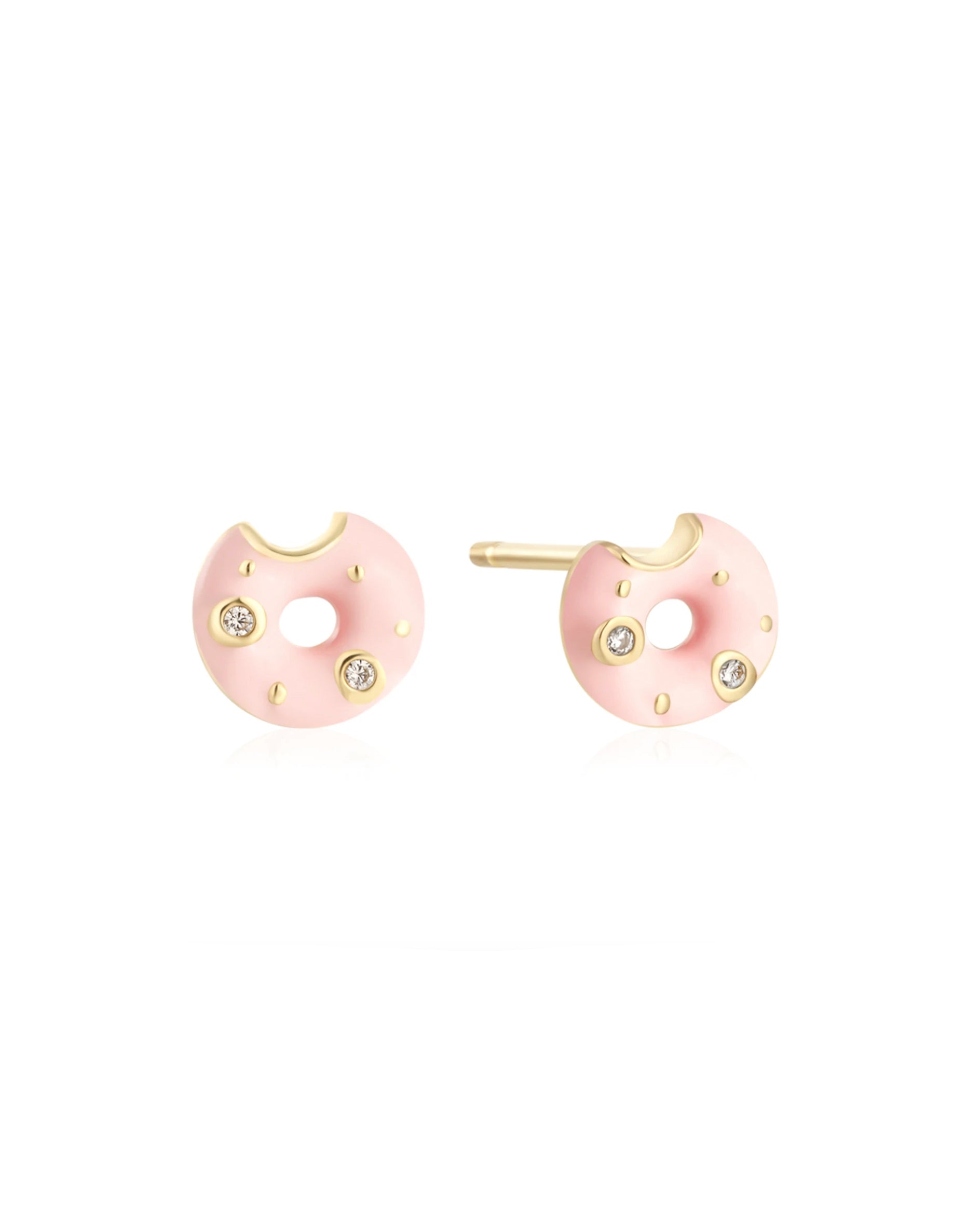 Elevate your style with these 14k diamond and enamel donut post earrings, crafted with brilliant diamond sprinkles and pink enamel frosting.&nbsp;