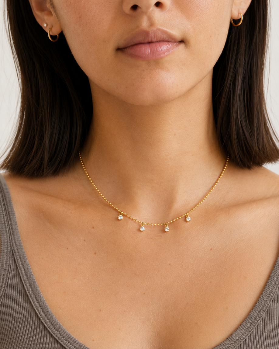 4 cz drop pendant ball chain necklace