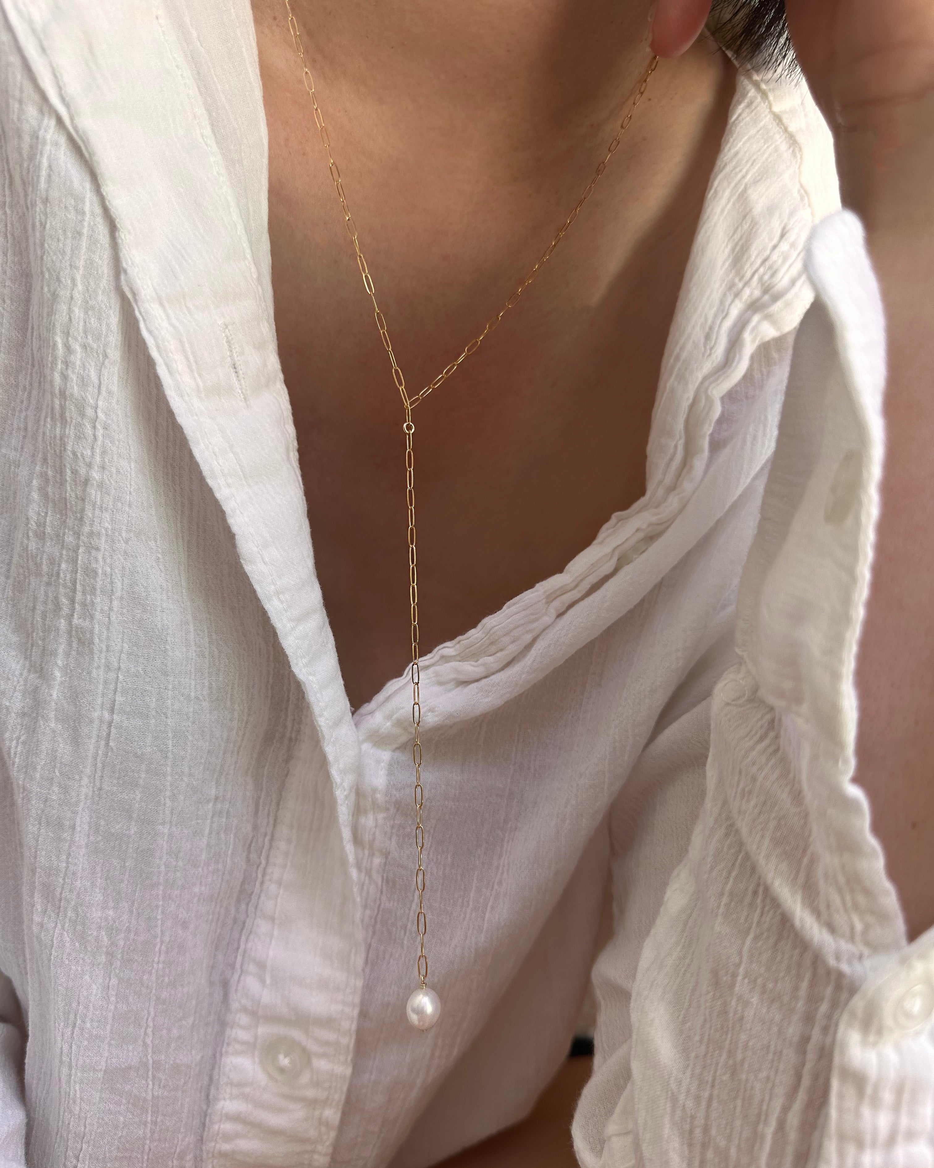 人気ブランド【E and E Project】Mini Pearl Lariatネックレス Dainty Paperclip Lariat Necklace with Pearl – E&E PROJECT