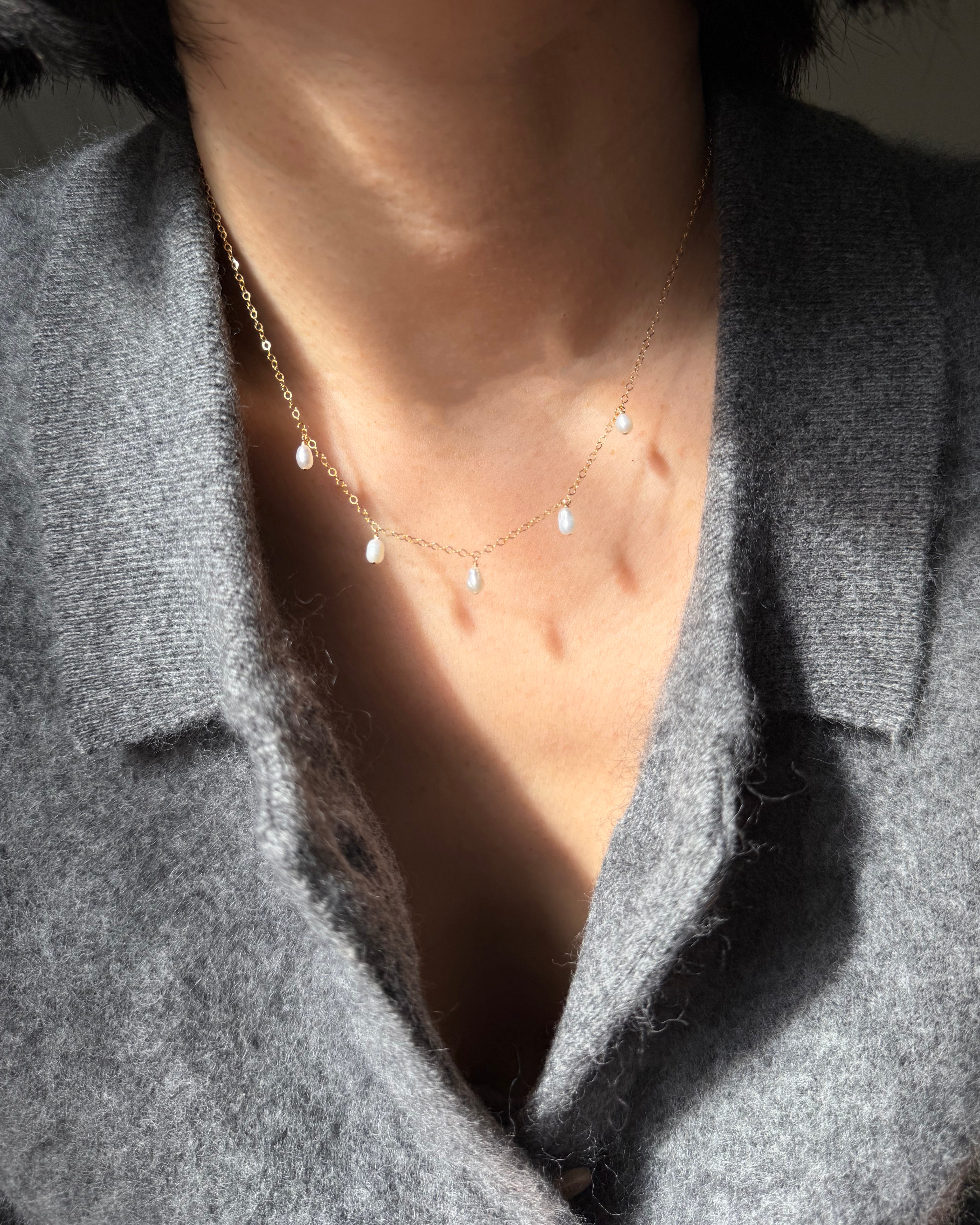 dainty fresh water pearl 14k gold choker necklace