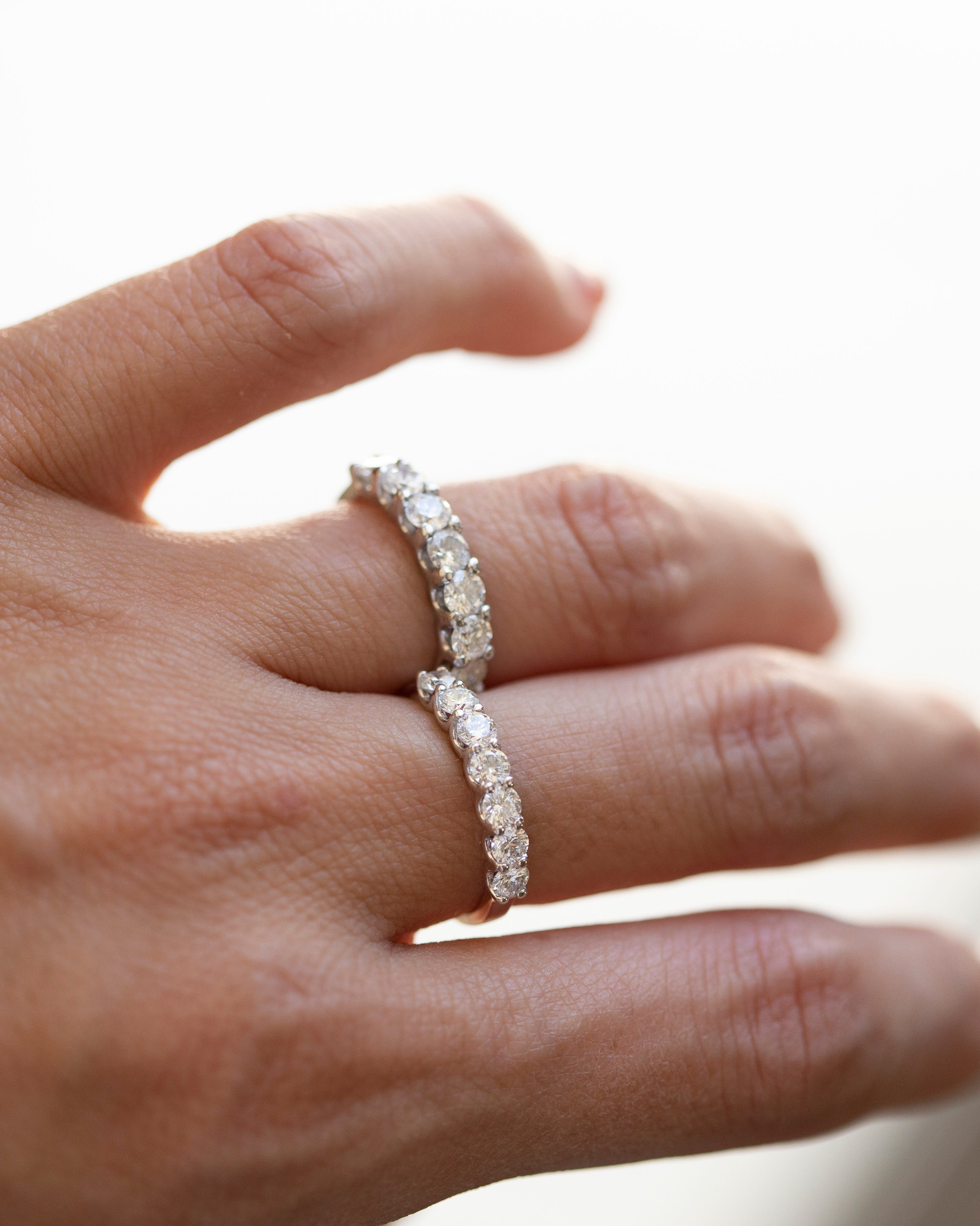 Diamond ring on a hand with a blurred background