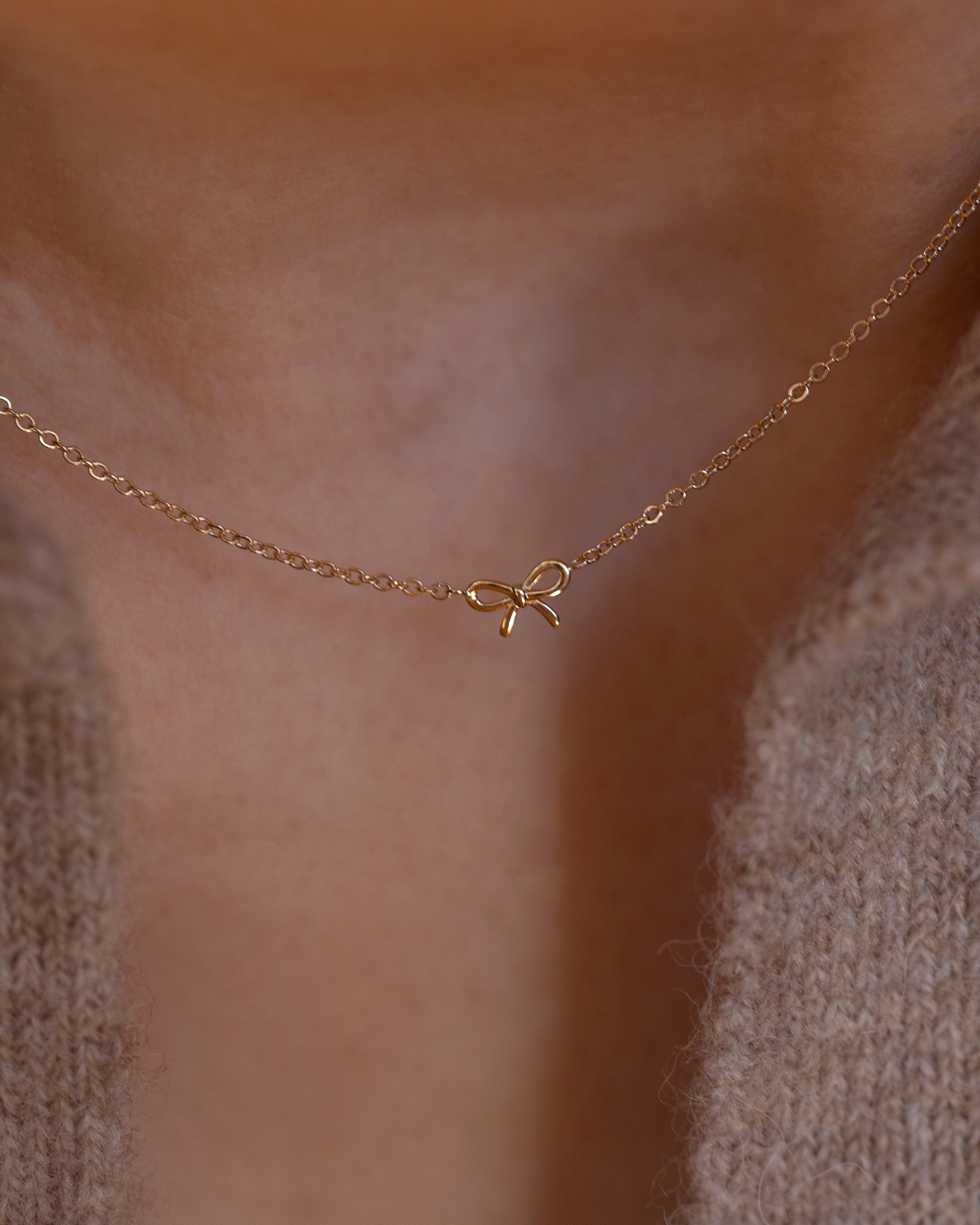 Bow necklace 14k popular solid gold