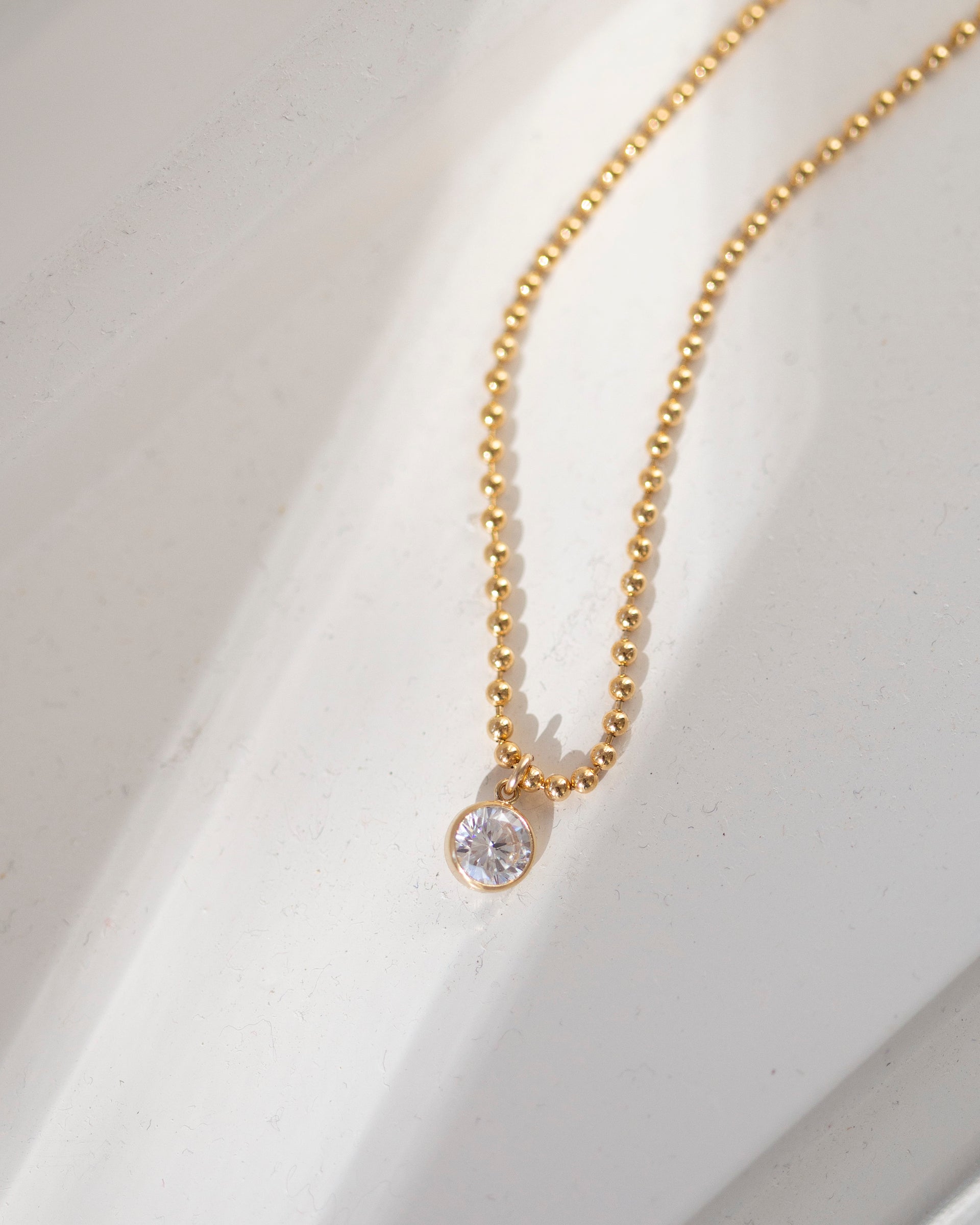 Gold ball chain diamond pendant necklace – E&E PROJECT