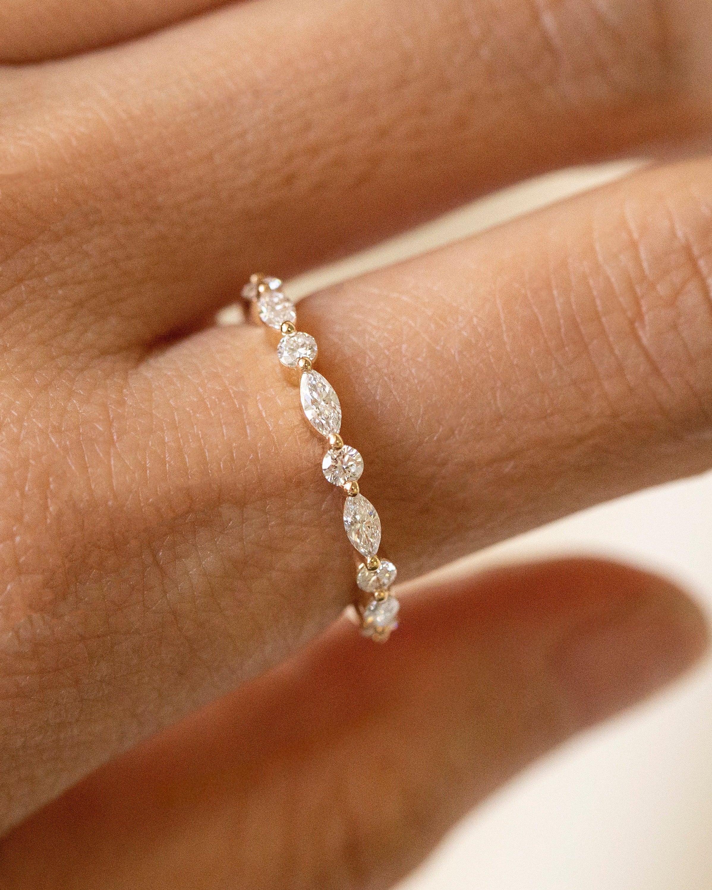 marquise round diamond wedding band
