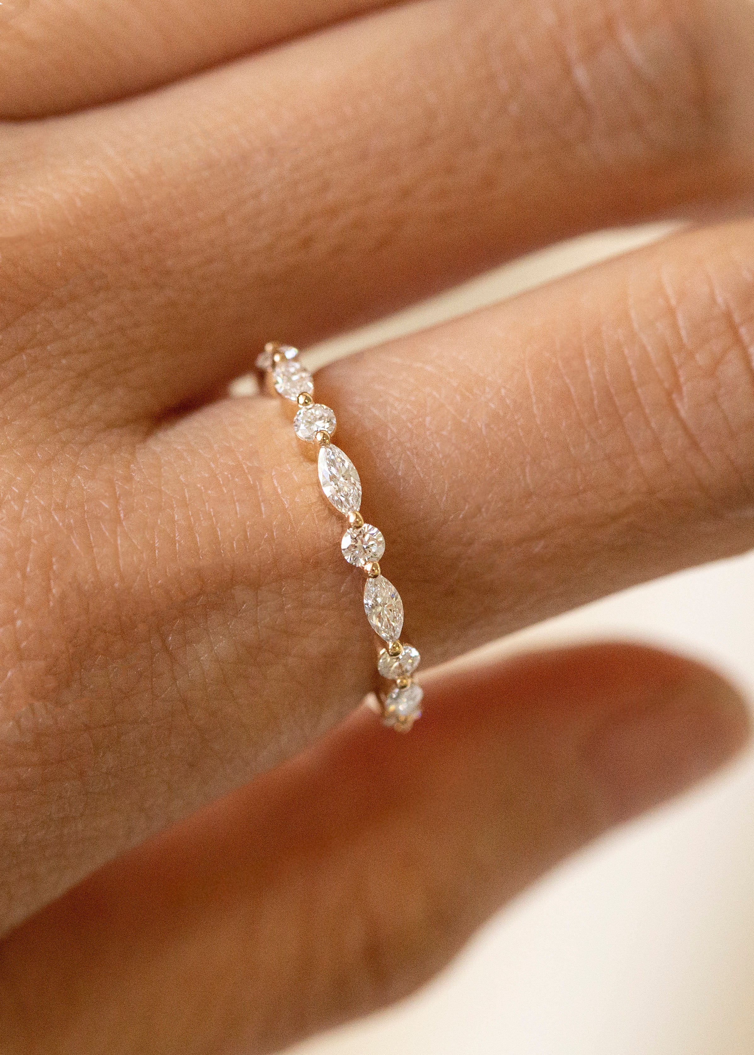marquise round diamond wedding band