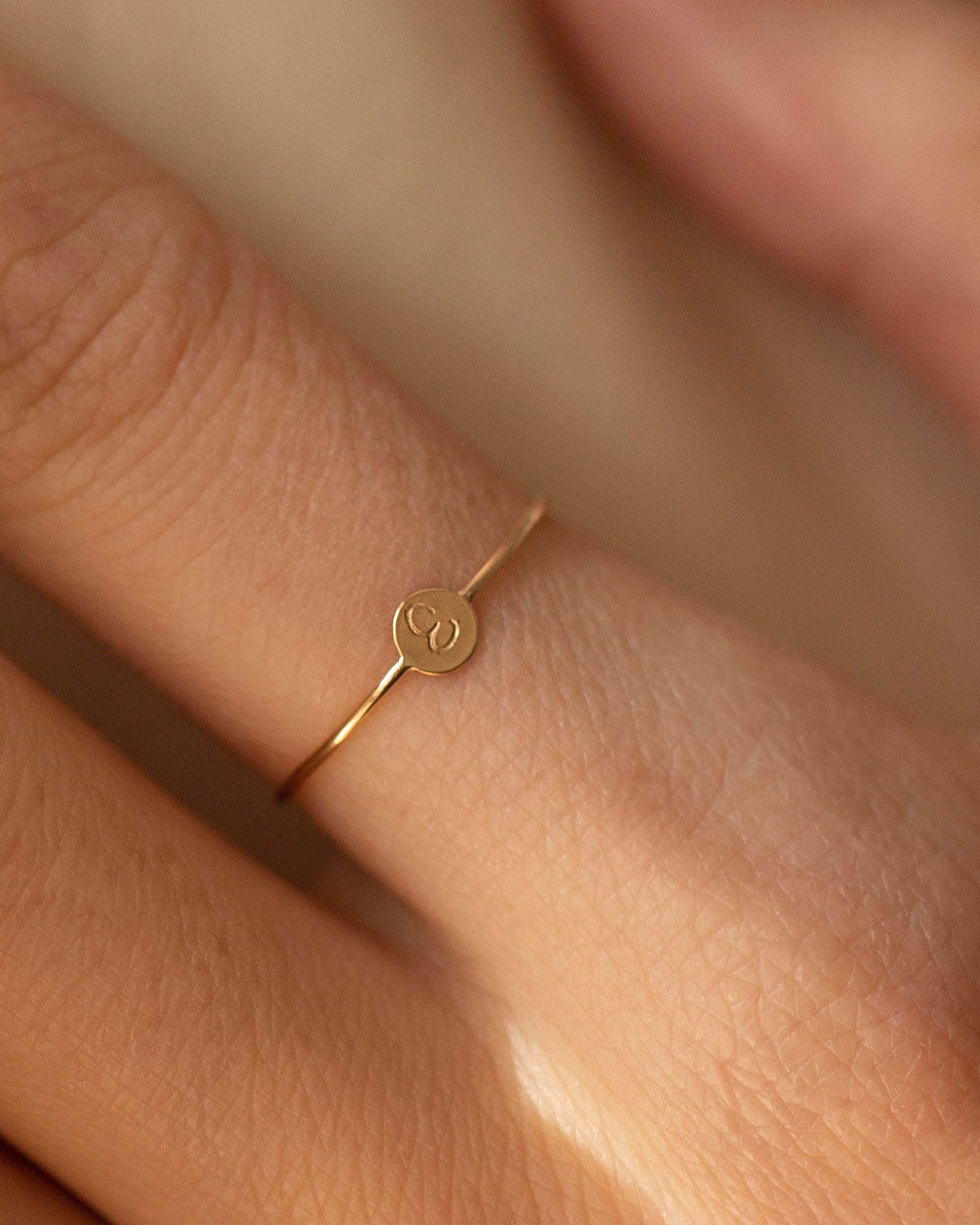 14k gold hand stamped initial ring