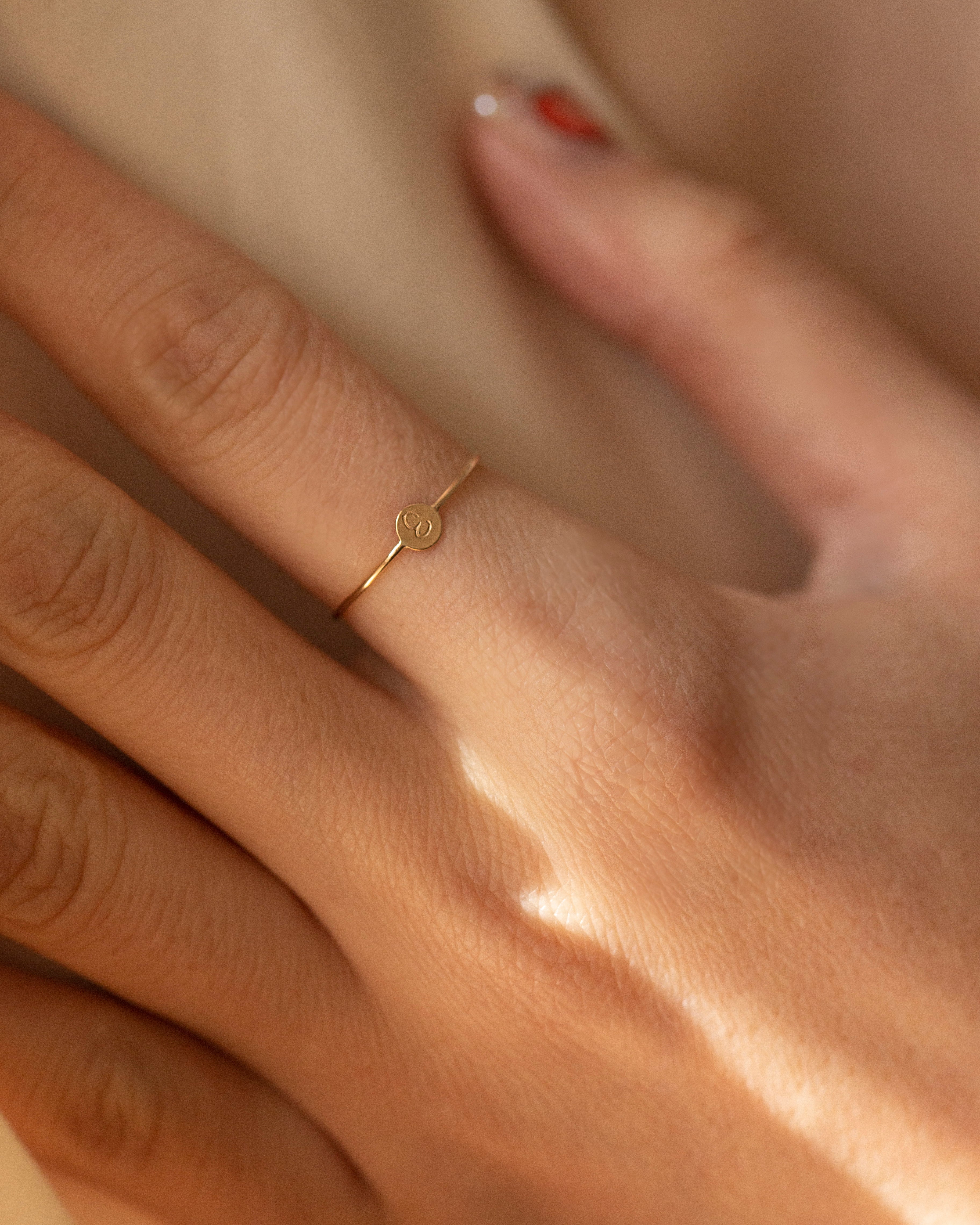 14k gold hand stamped initial ring