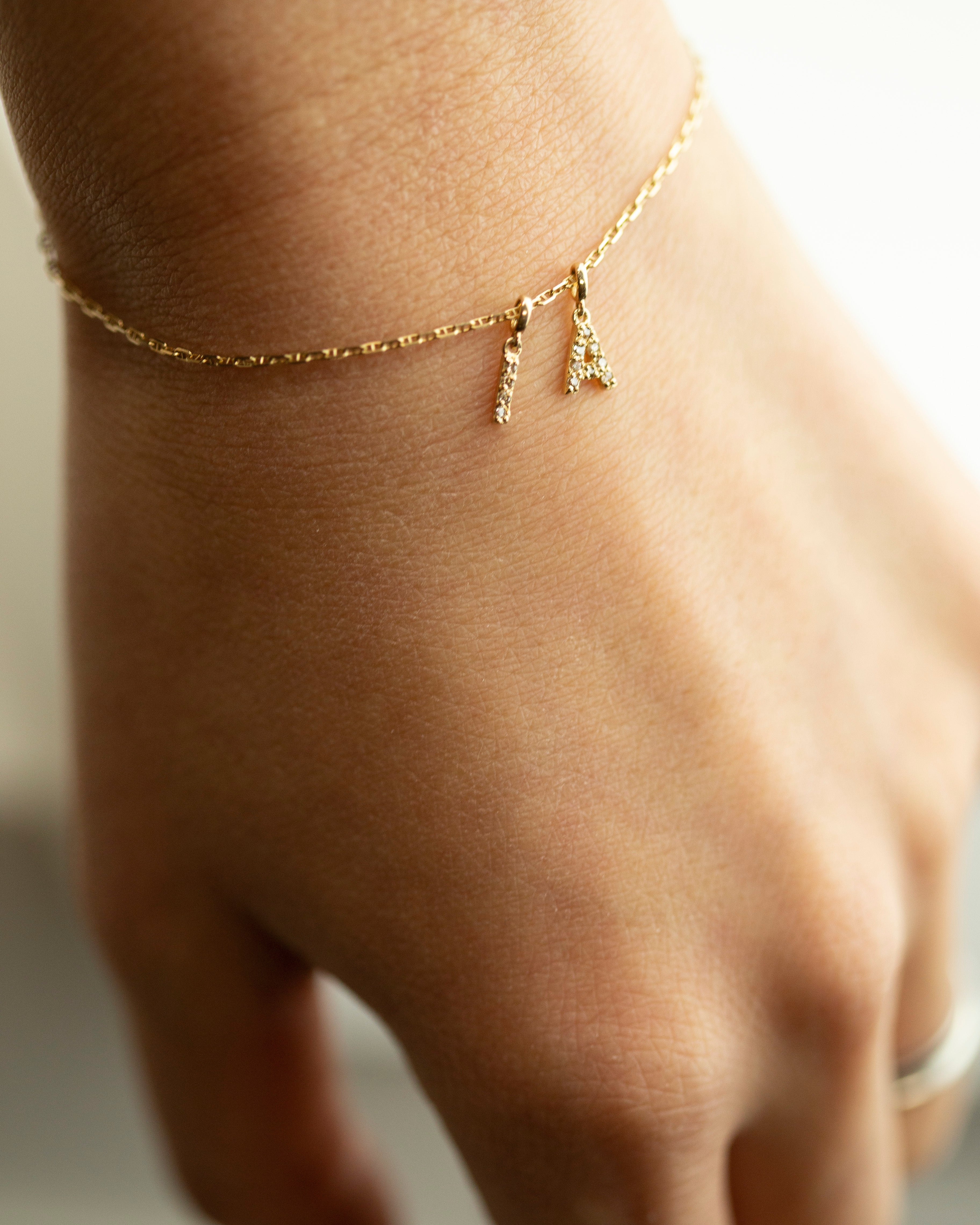 14k Genuine Diamond Initial Bracelet – E&E PROJECT