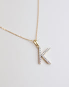 14K Yellow gold medium sized diamond initial charm necklace