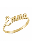 A gold name ring featuring the name 'Emma' in a polished cursive script, shown on a clean white background.
