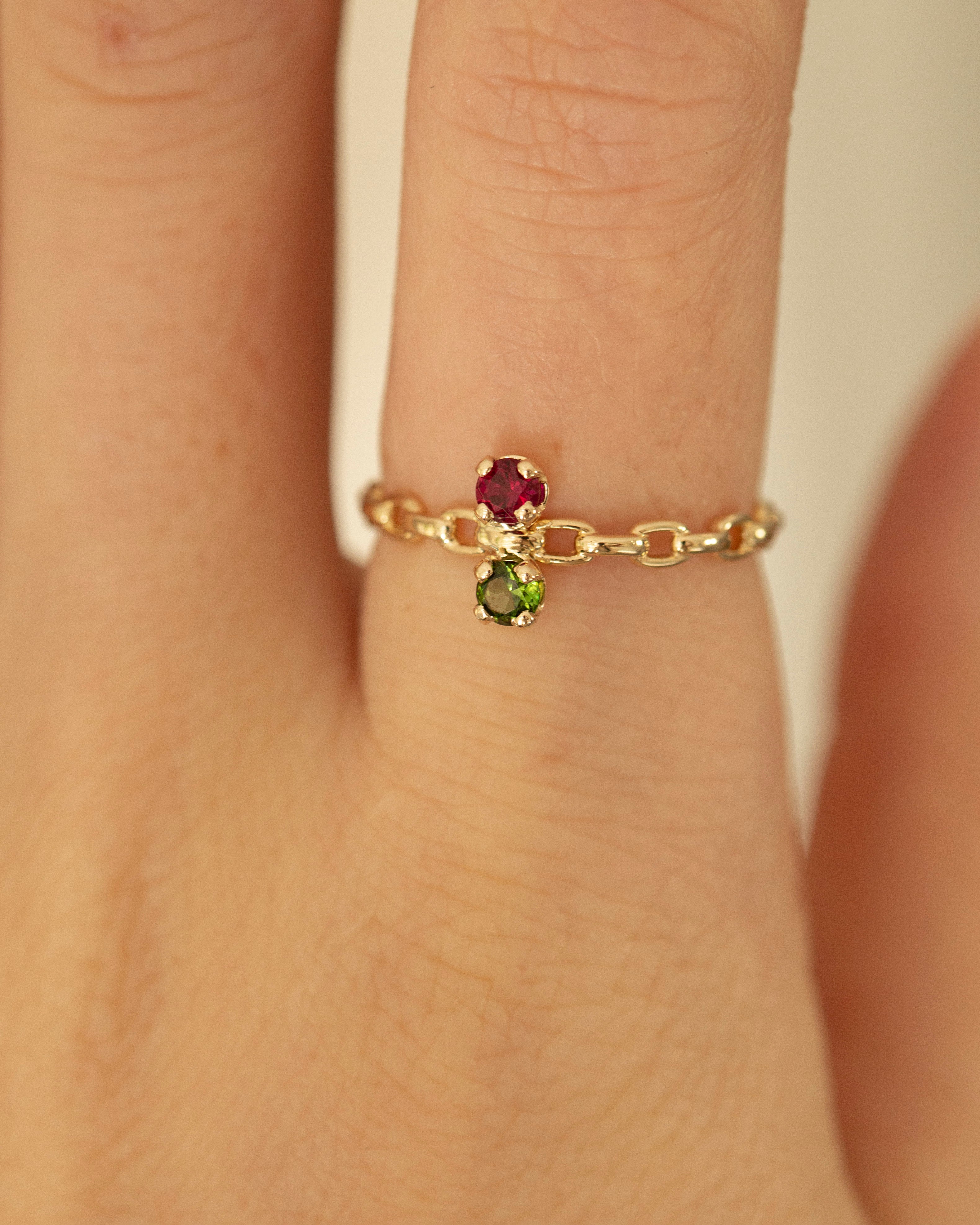 Garnet and peridot birthstone ring custom rings by E&E PROJECT