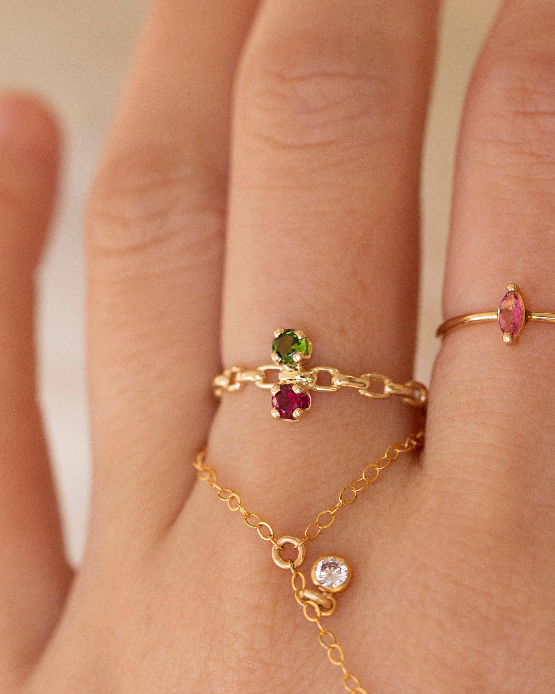 Garnet and peridot birthstone ring custom rings by E&E PROJECT