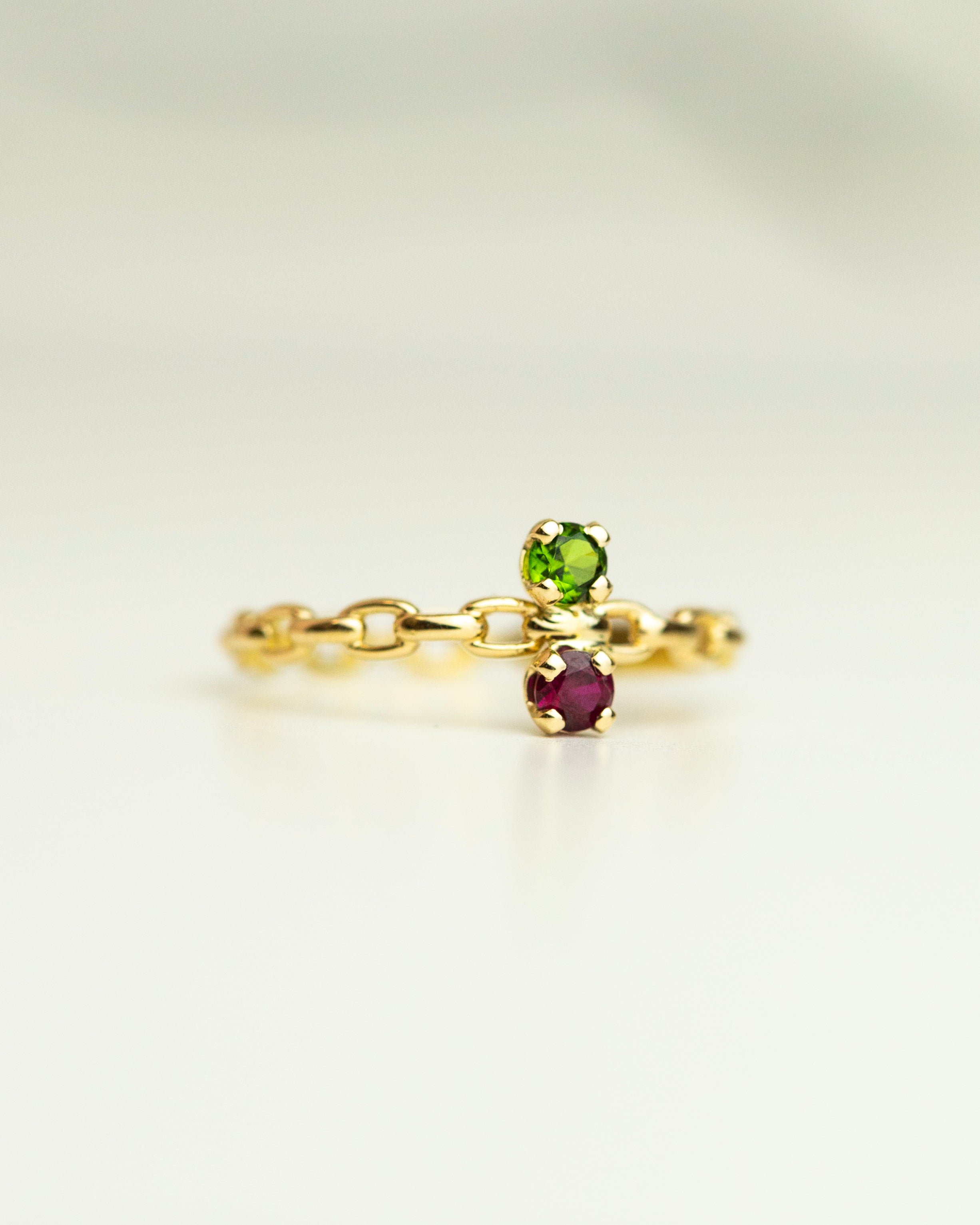 Garnet and peridot birthstone ring custom rings by E&E PROJECT