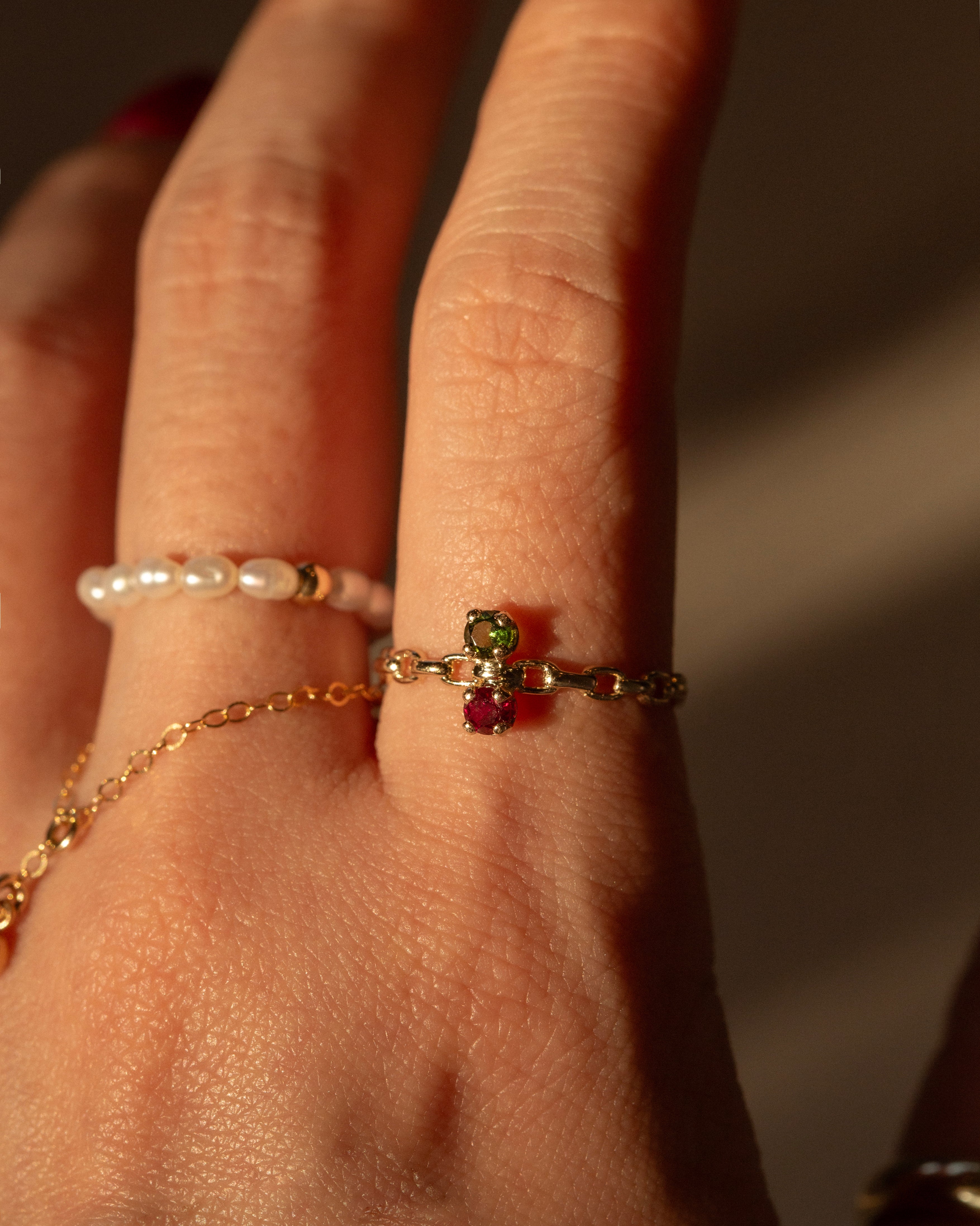 Garnet and peridot birthstone ring