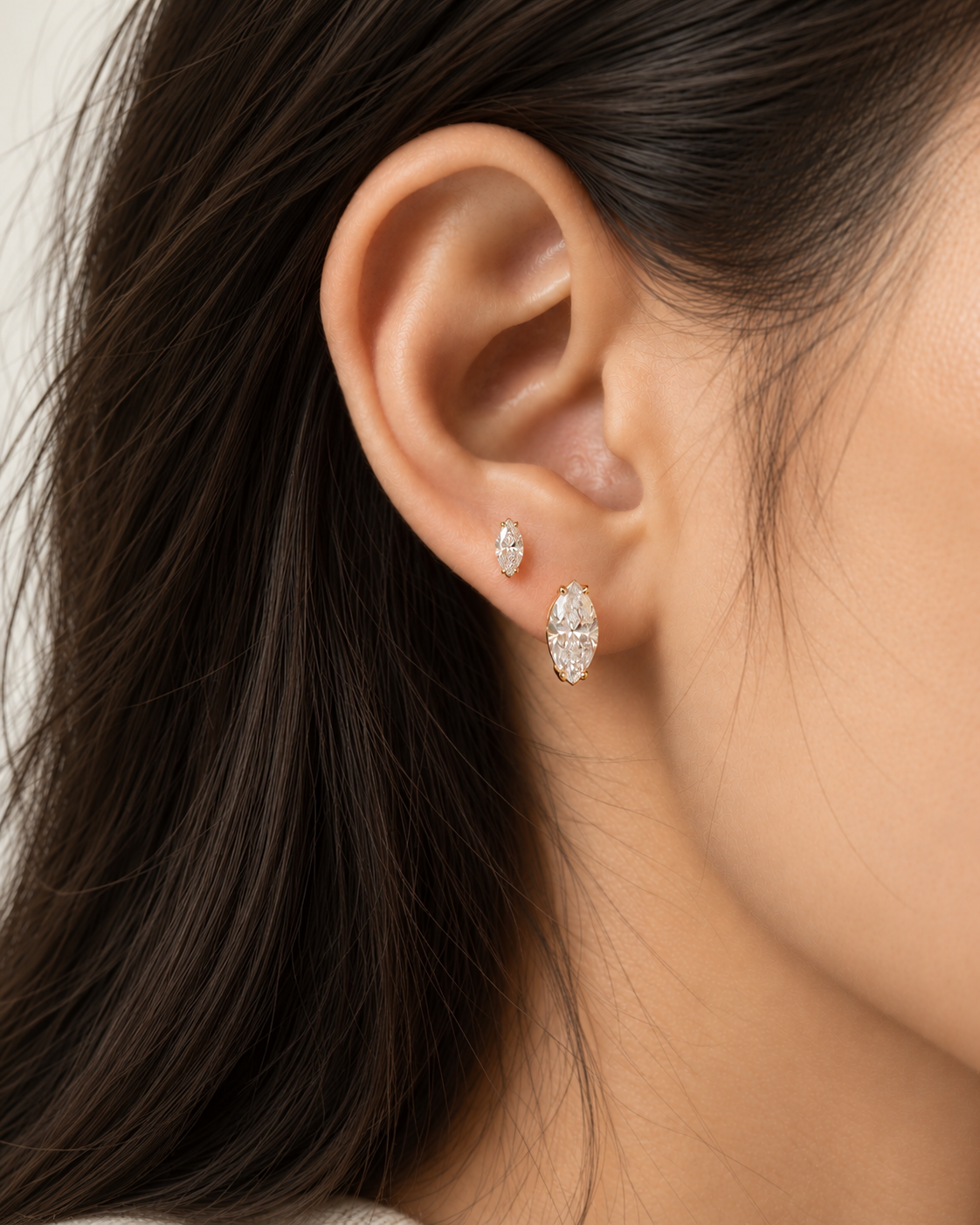 marquise diamond on ear detail 