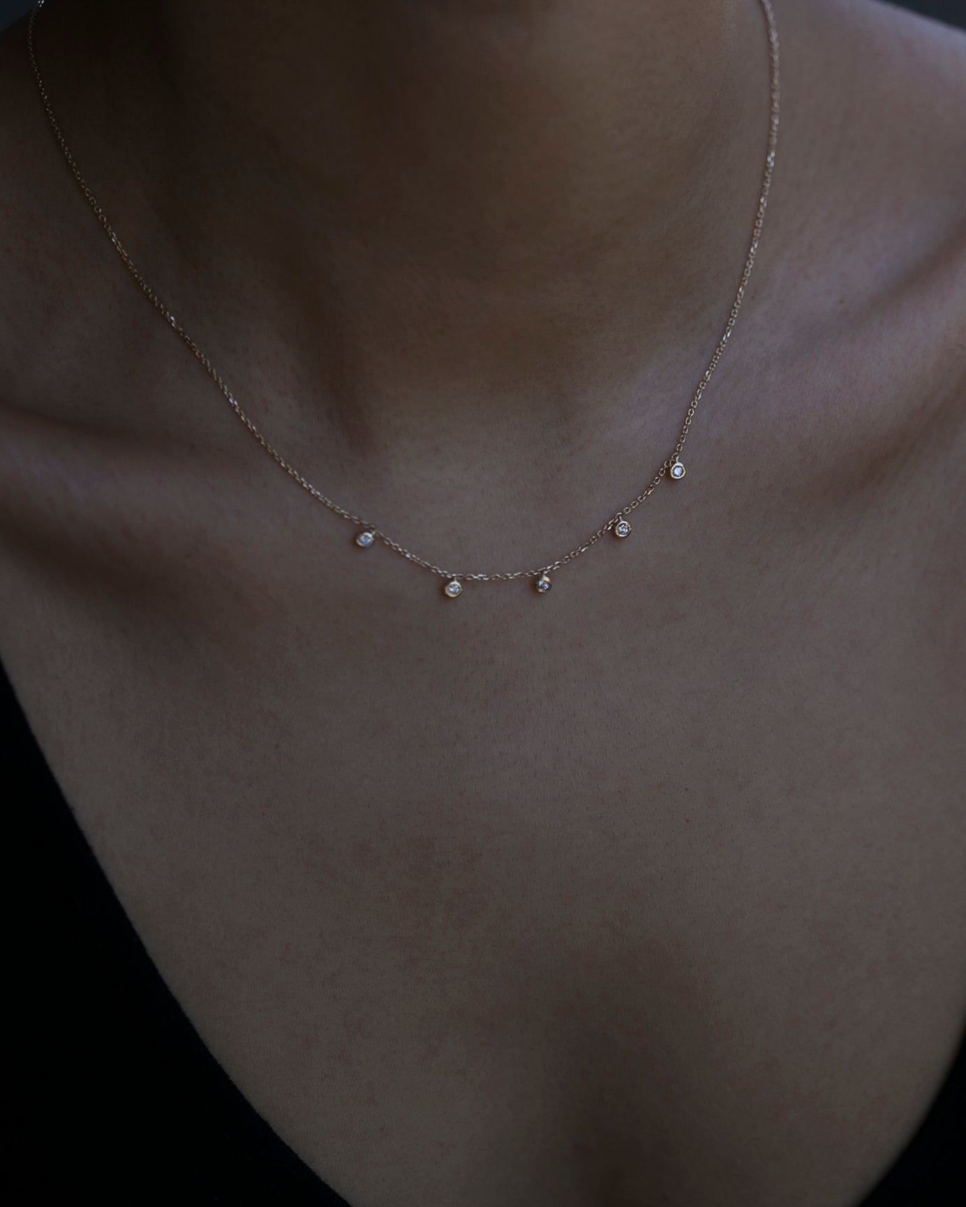 5 Diamond Bezel Charm Necklace