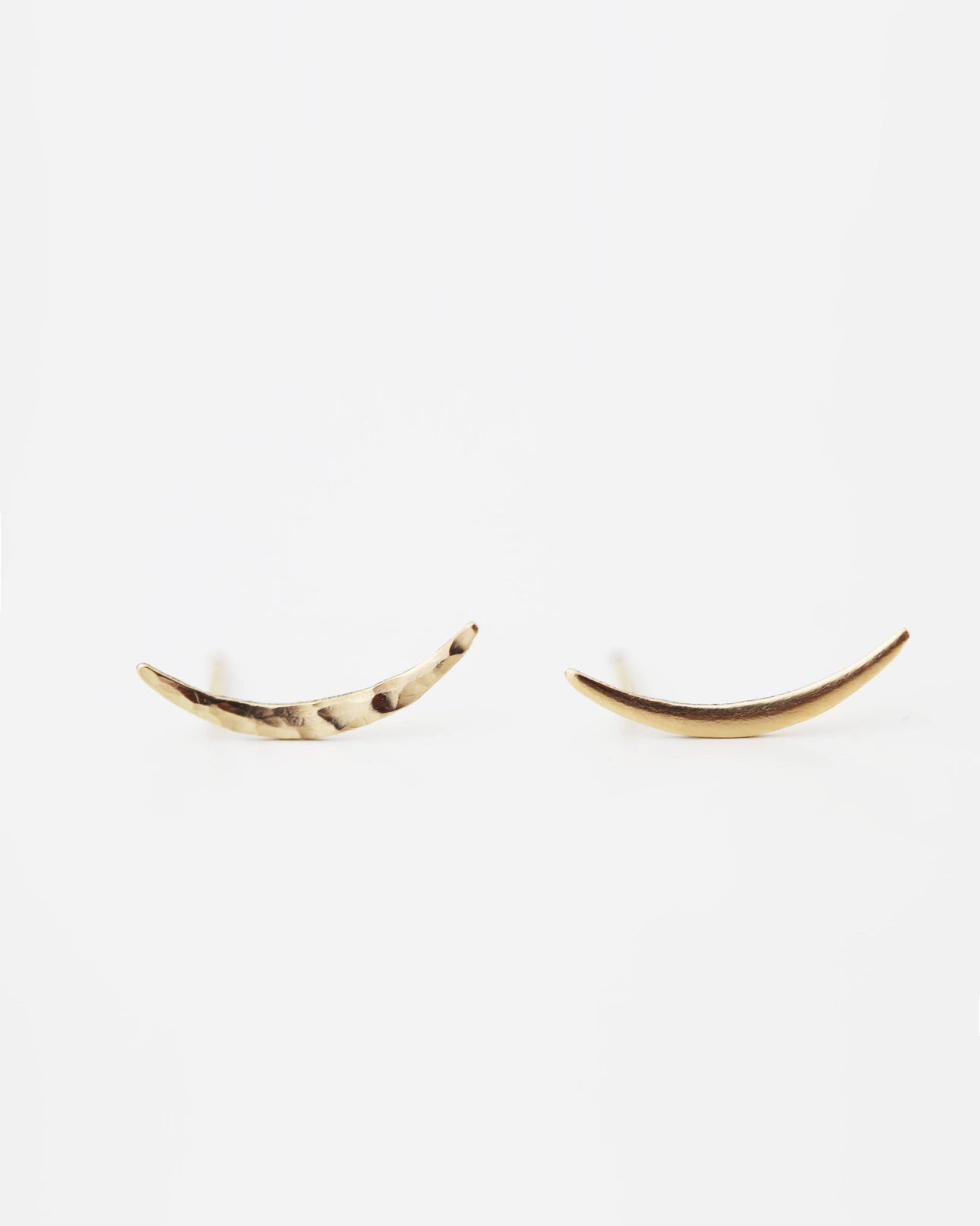 Minimal Swoop Climber Earrings in 14K Gold filled - Hammered or Shinny,
Little Crescent Moon studs are so simple, neat and stylish!