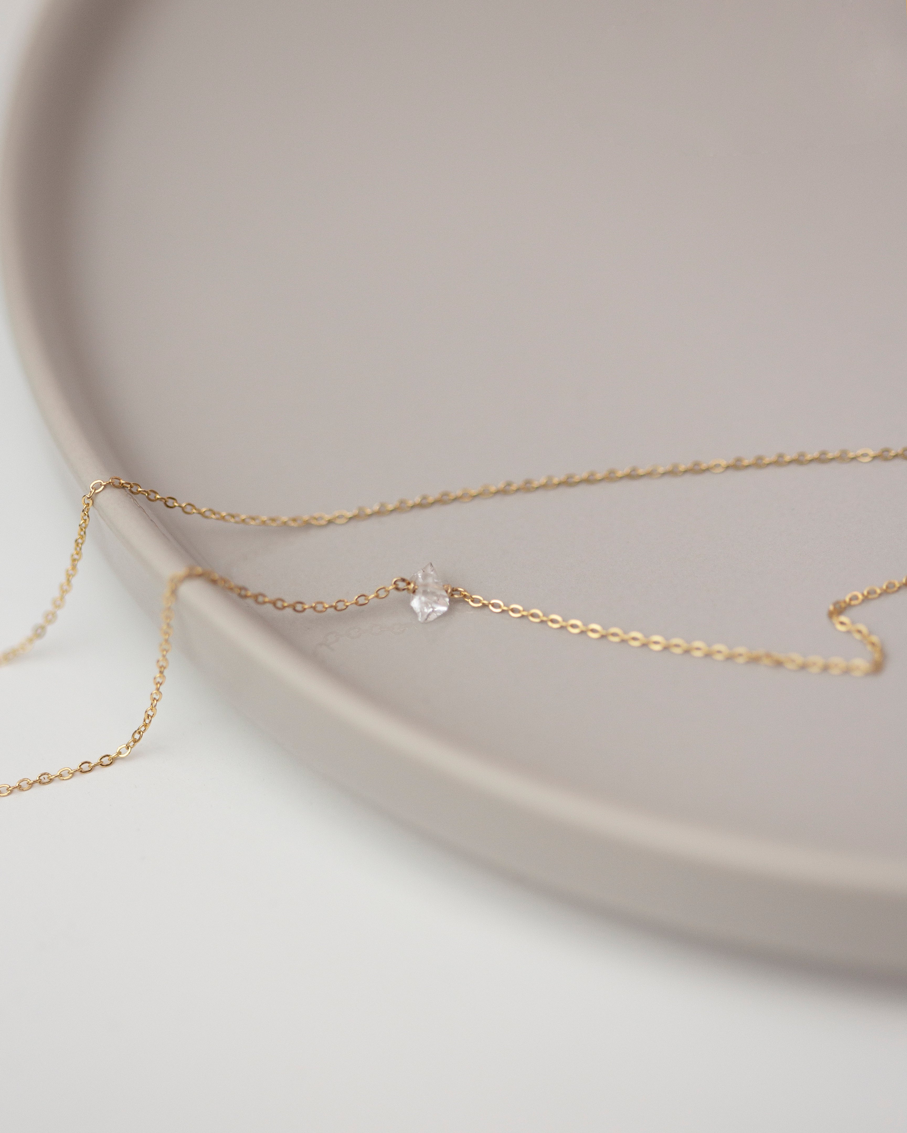 Herkimer Diamond Necklace | Raw Threaded | Gold | Decadorn