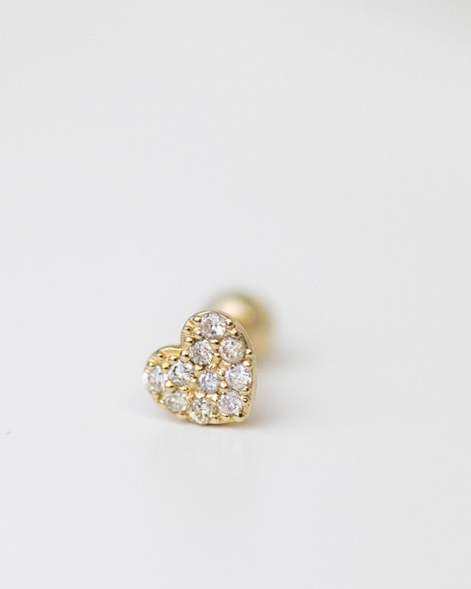 Mini Diamond heart Barbell Ear Stud for Cartilage

14k Yellow gold Heart Ear stud Earring.
14k Solid Gold Barbell Ear Stud for Cartilage