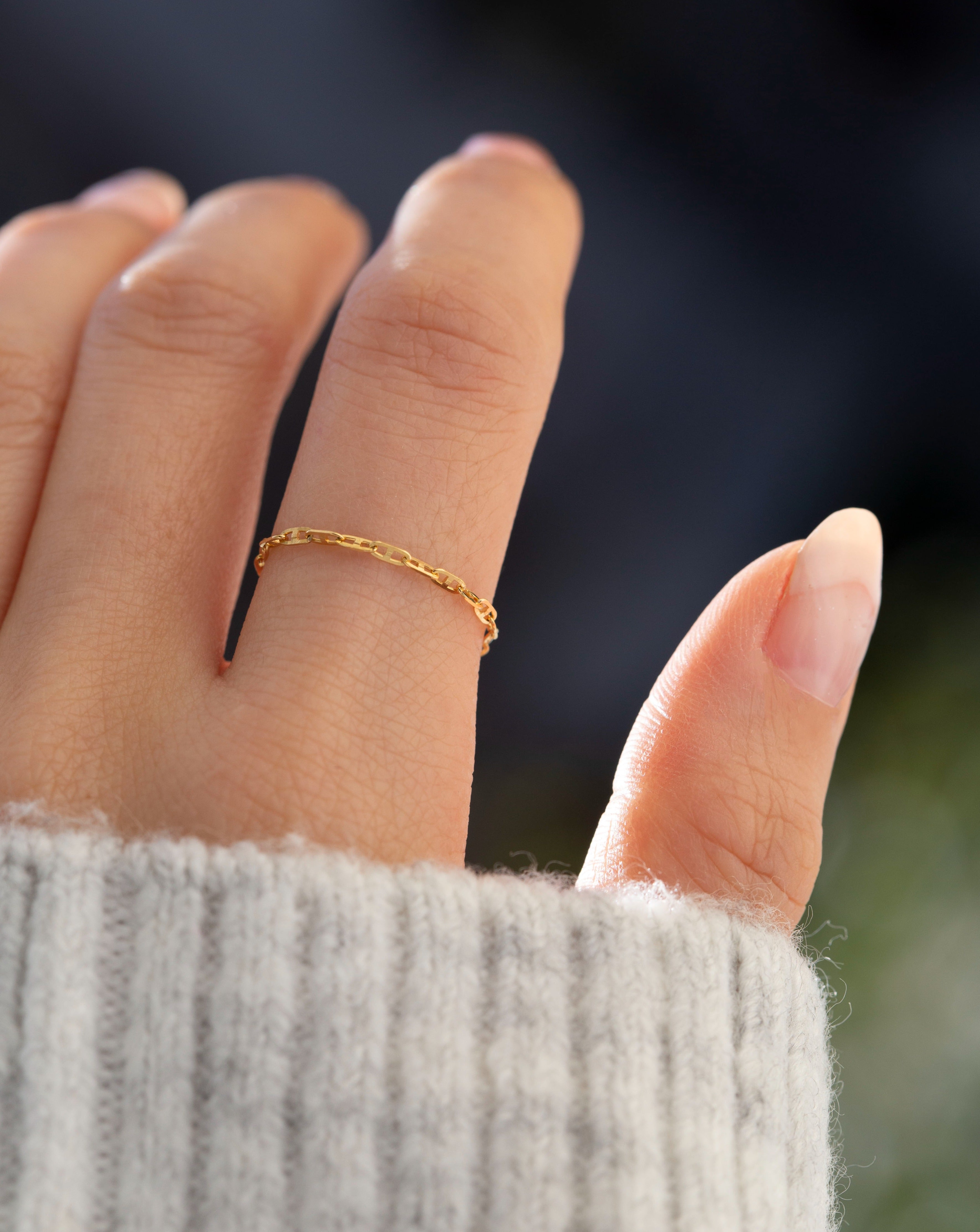 14K Dainty Anchor Chain Ring 6 US