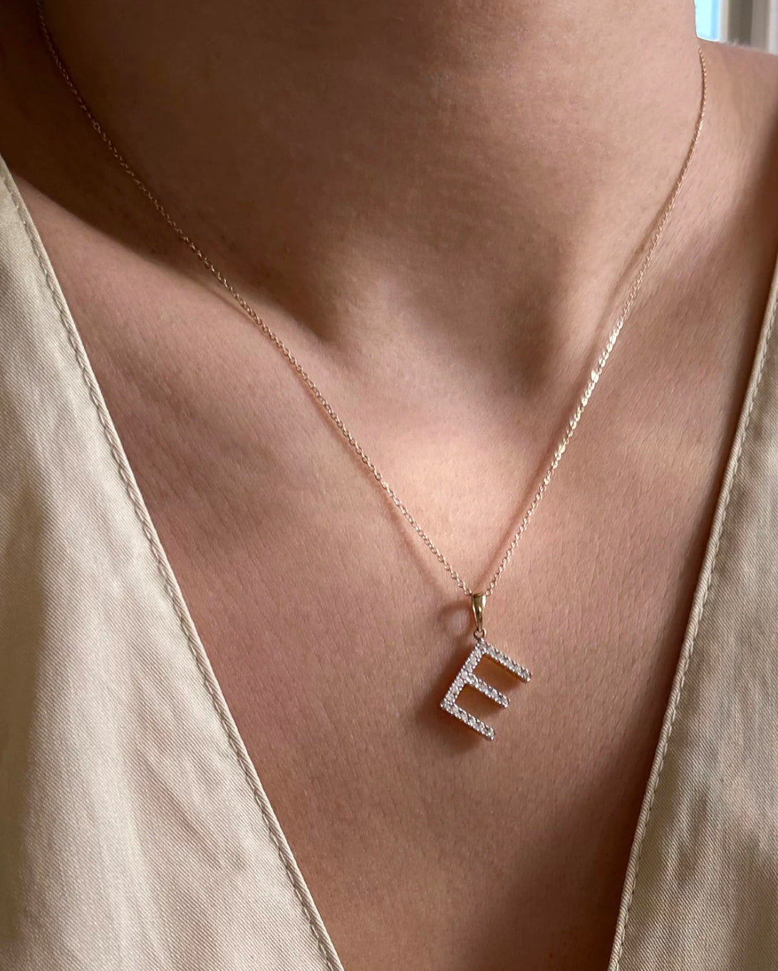 diamond initial charm necklace