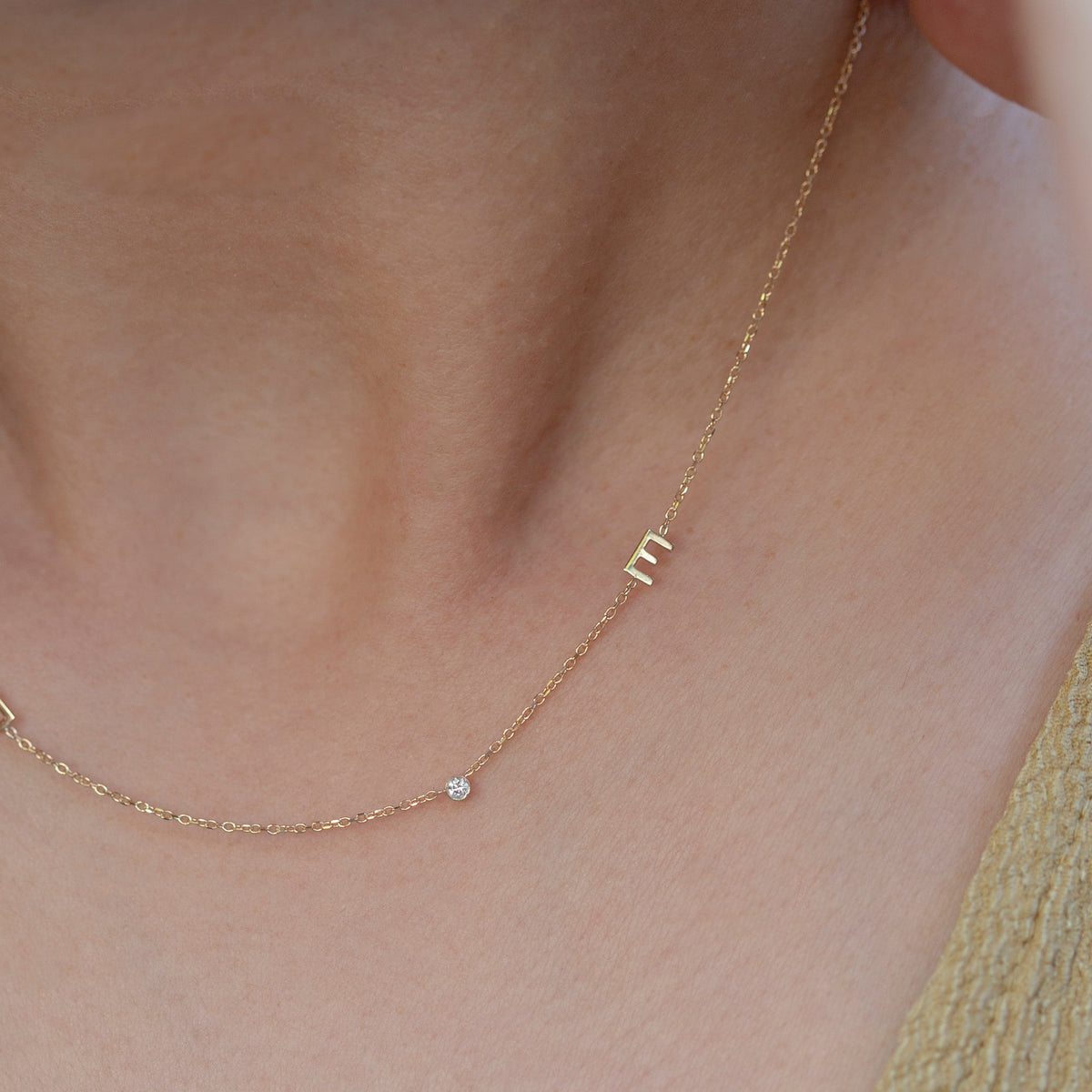 14k gold letter necklace with small diamond – E&E PROJECT