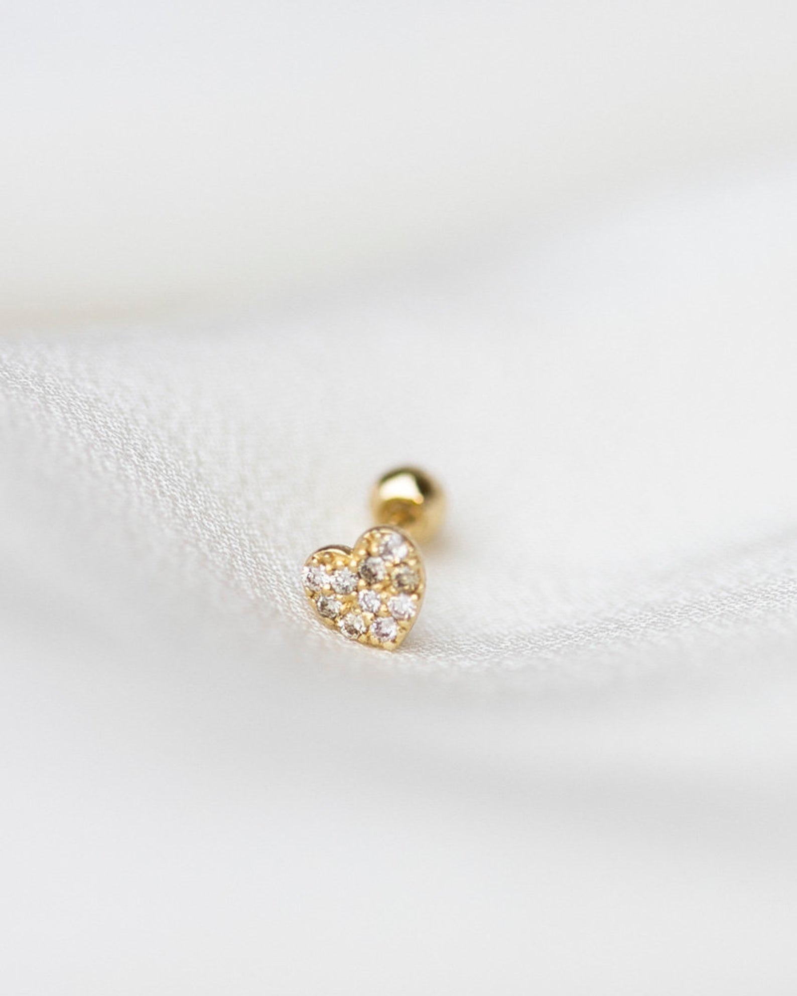 Mini Diamond heart Barbell Ear Stud for Cartilage